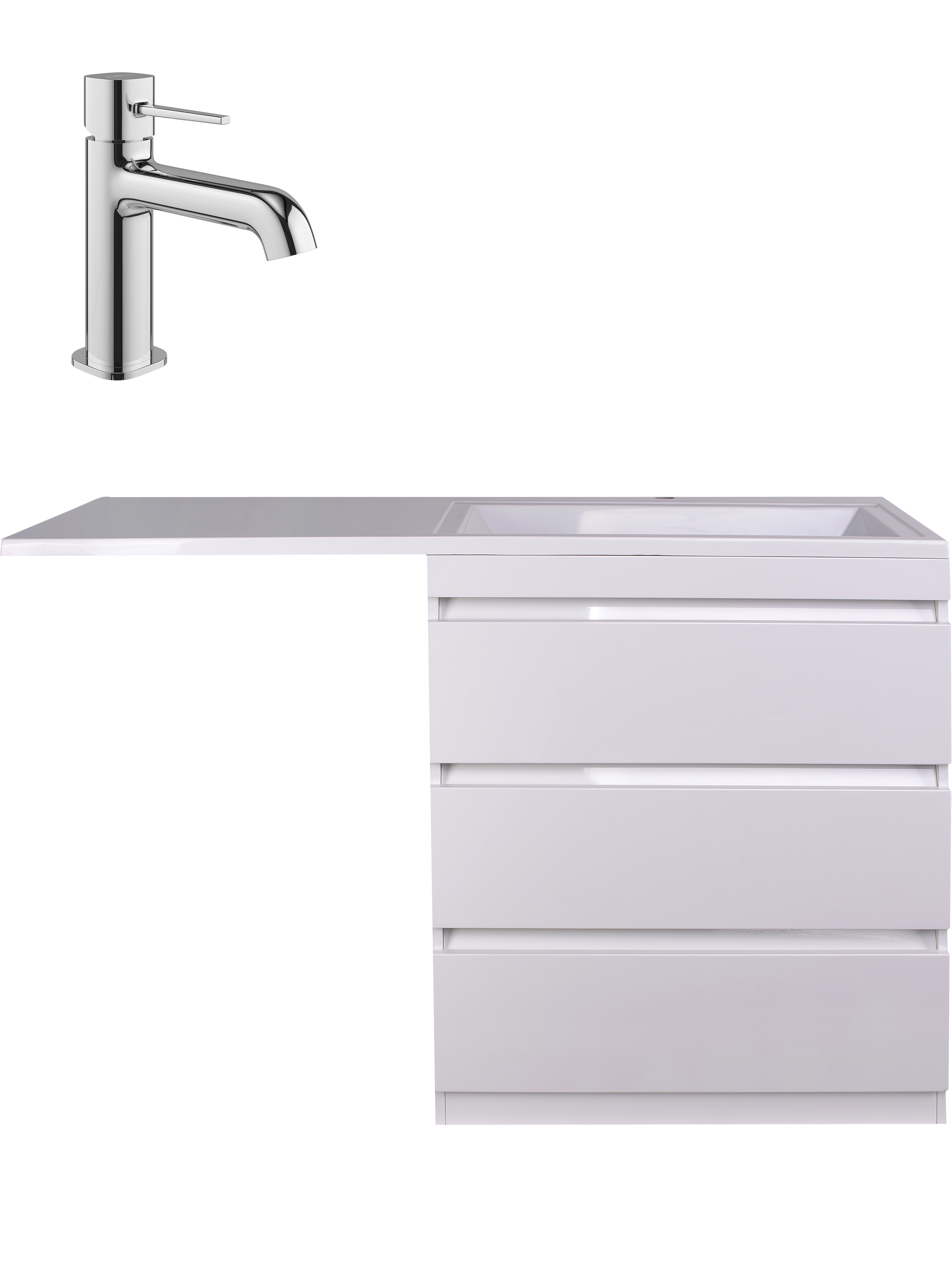 Тумба с раковиной Style Line Даллас 140 R люкс, белая, со смесителем Эстерсунд S31010CR хром