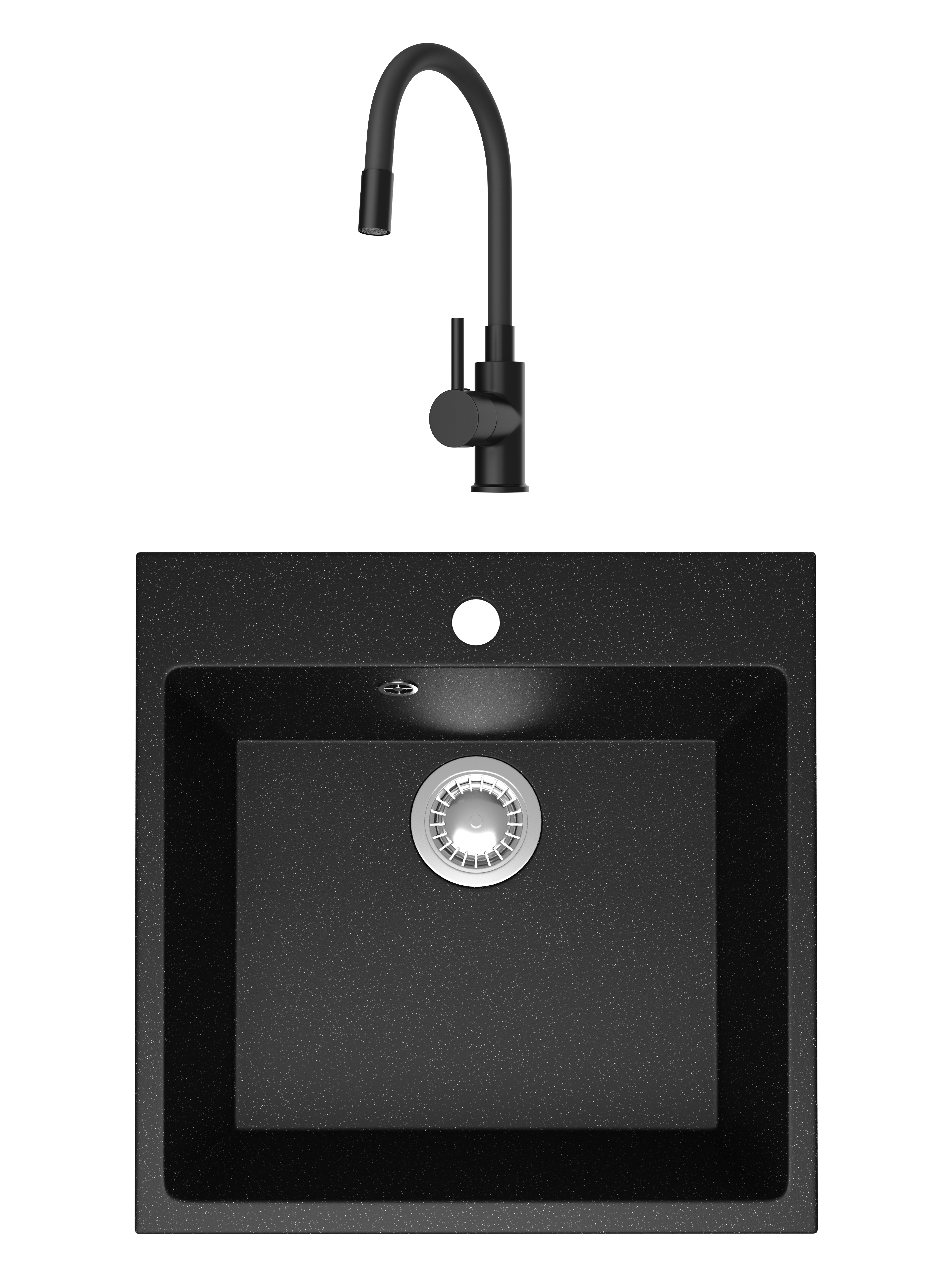 Комплект Мойка Domaci Болонья М-42-002, черная + Смеситель Равенна DMC01150BK, с гибким изливом, матовый черный