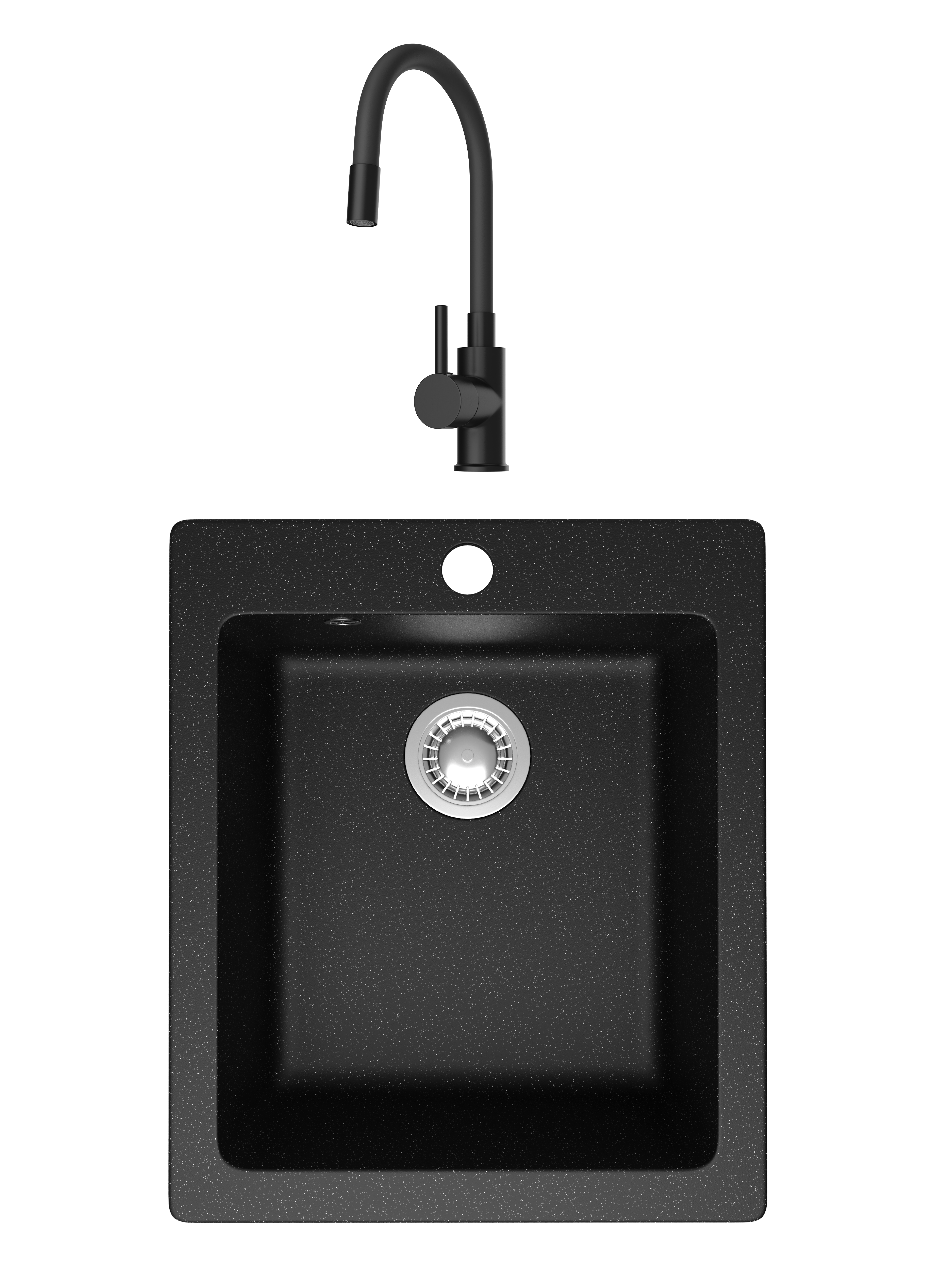 Комплект Мойка Domaci Болонья М-08-002, черная + Смеситель Равенна DMC01150BK, с гибким изливом, матовый черный