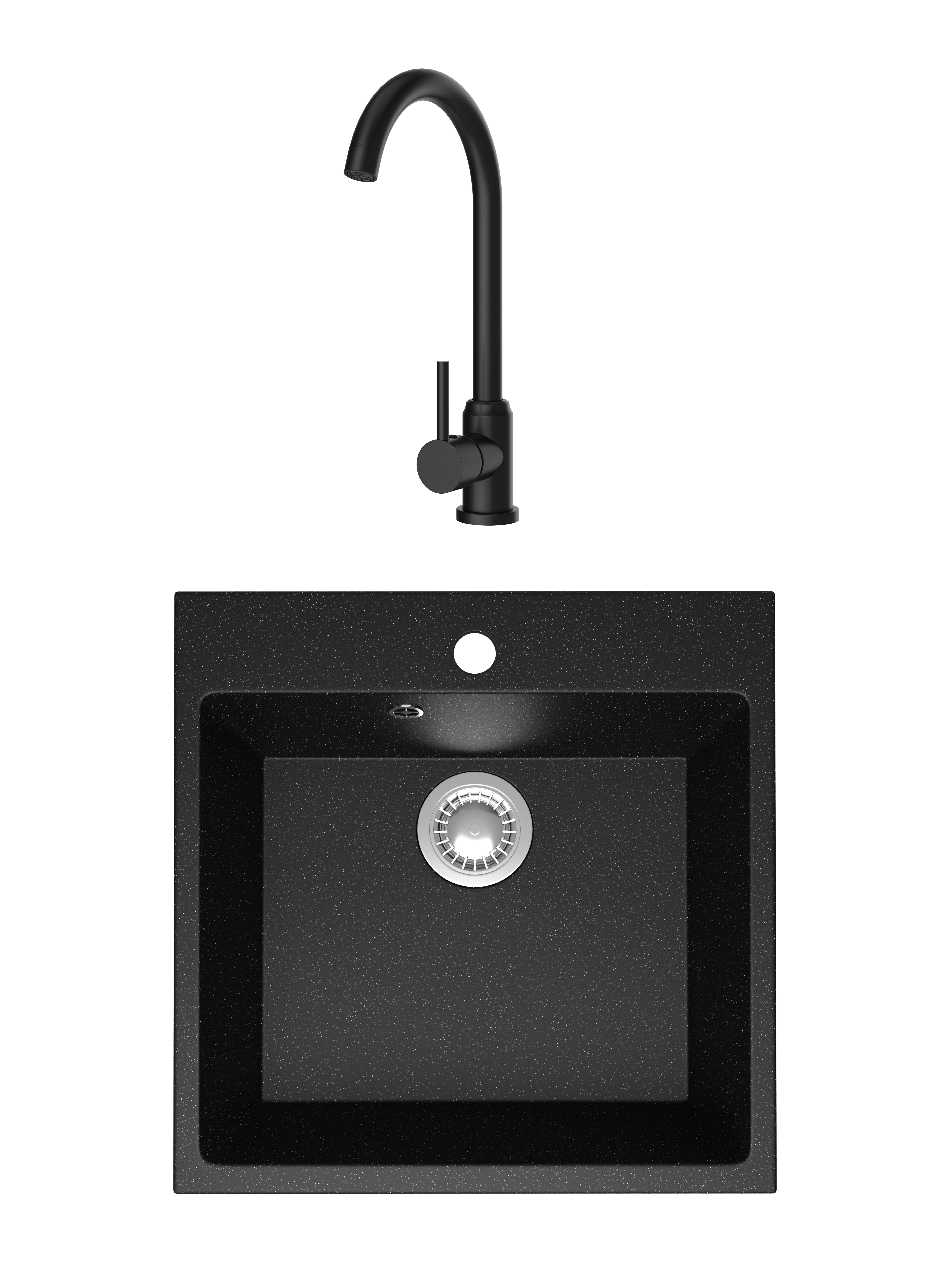Комплект Мойка Domaci Болонья М-42-002, черная + Смеситель Ливорно DMC02000BK, матовый черный