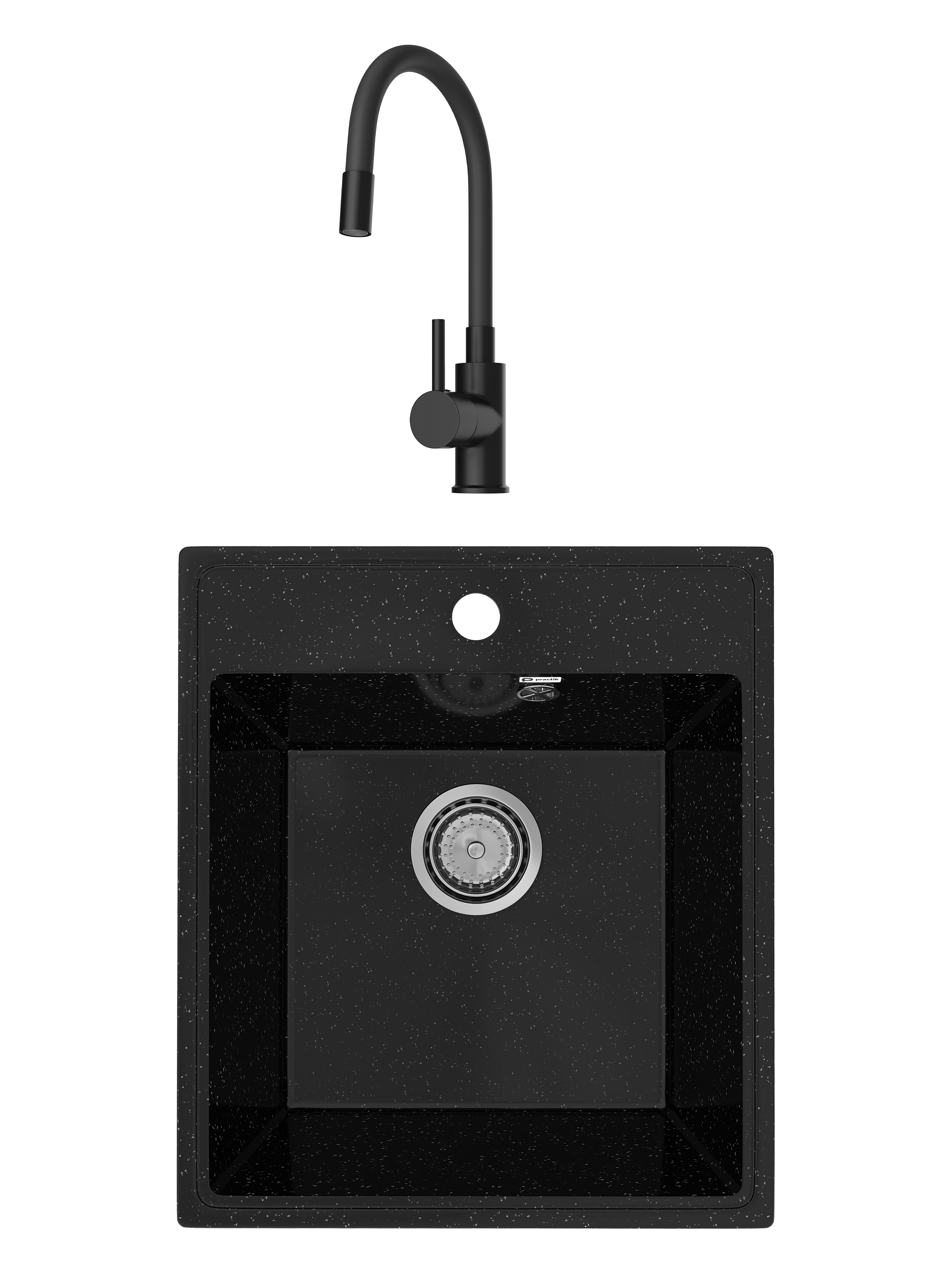 Комплект Мойка Practik PR-M 425-004, черный оникс + Смеситель Domaci Равенна DMC01150BK, с гибким изливом, матовый черный