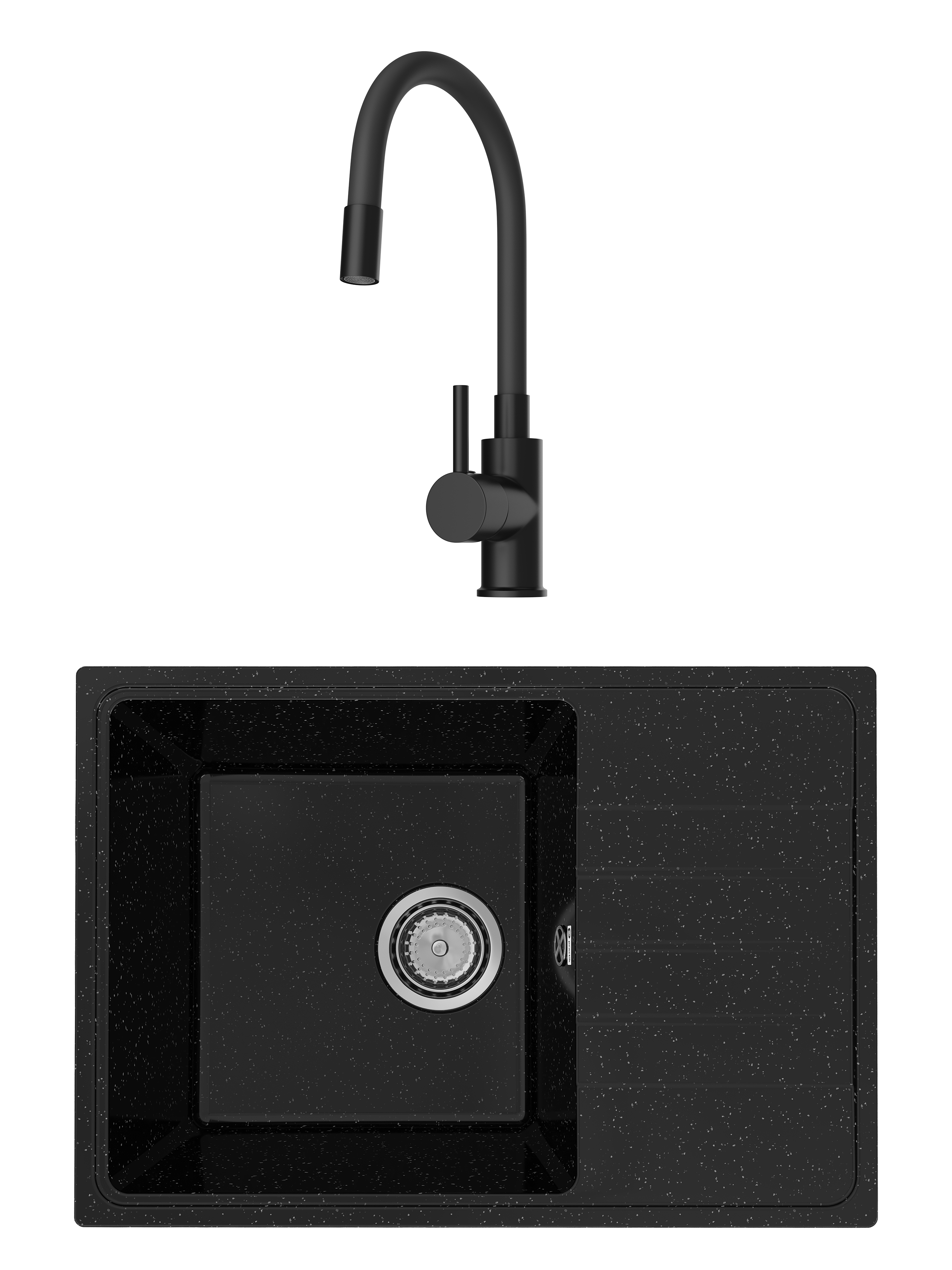 Комплект Мойка Practik PR-M 600-004, черный оникс + Смеситель Domaci Равенна DMC01150BK, с гибким изливом, матовый черный