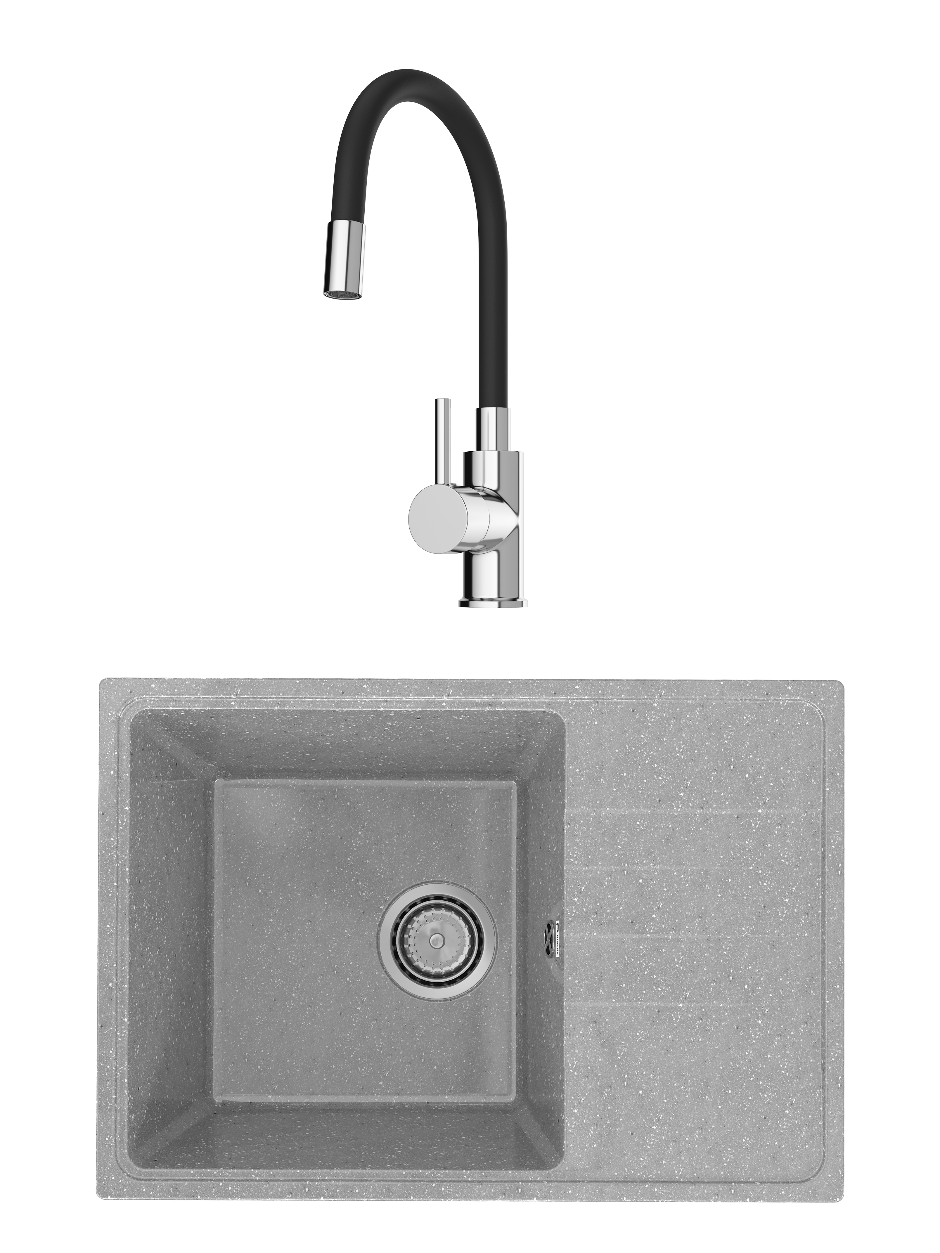 Комплект Мойка Practik PR-M 600-003, светло-серая + Смеситель Domaci Равенна DMC01150CR, с гибким изливом, хром