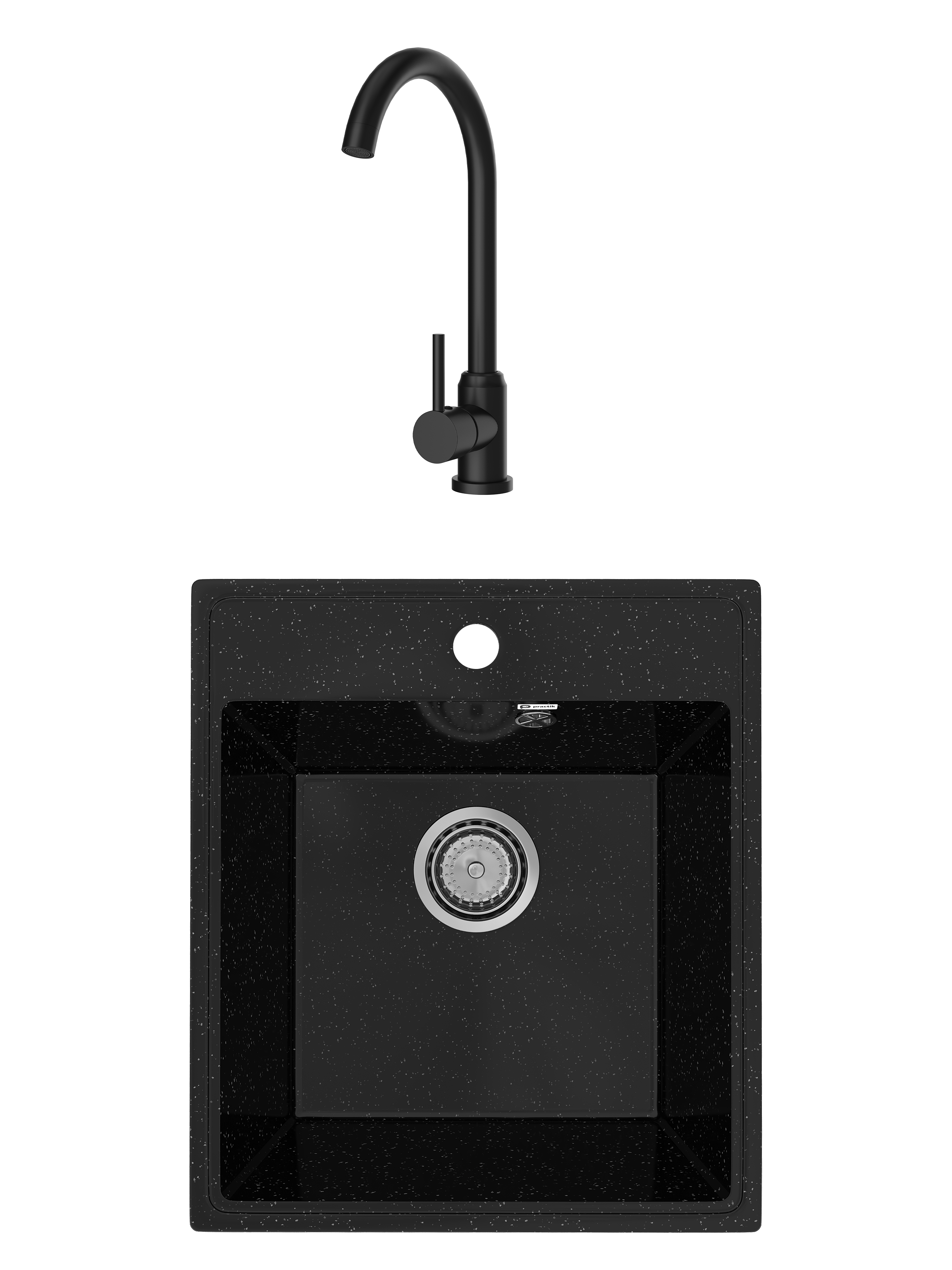Комплект Мойка Practik PR-M 425-004, черный оникс + Смеситель Domaci Ливорно DMC02000BK, матовый черный