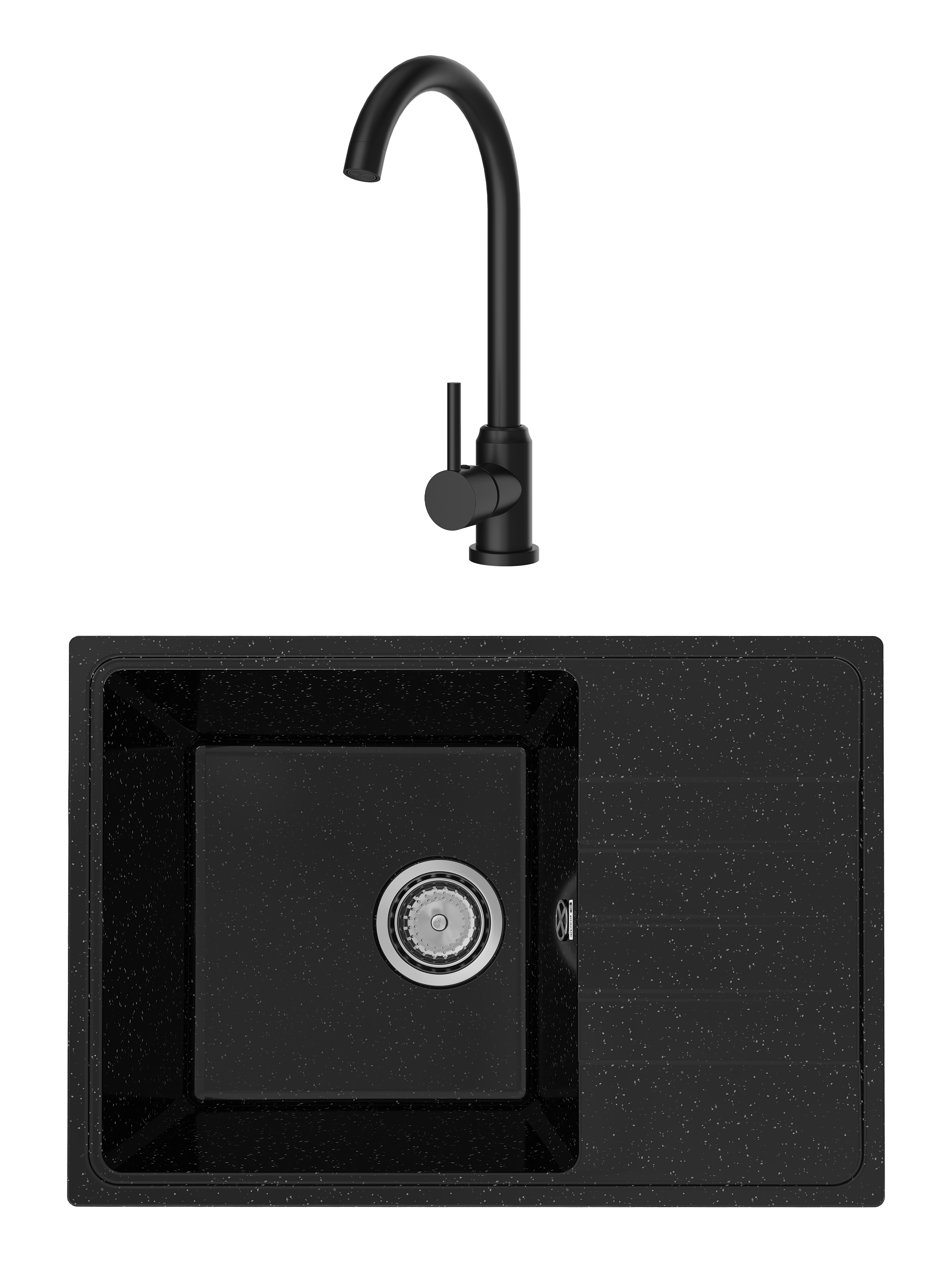 Комплект Мойка Practik PR-M 600-004, черный оникс + Смеситель Domaci Ливорно DMC02000BK, матовый черный