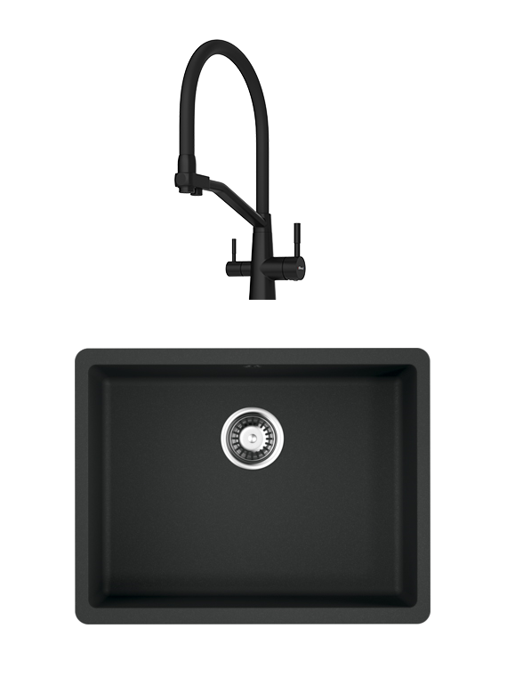 Комплект Мойка Omoikiri Kata 54-U-BL, черная + Смеситель Domaci Ливорно D5693BK, матовый черный