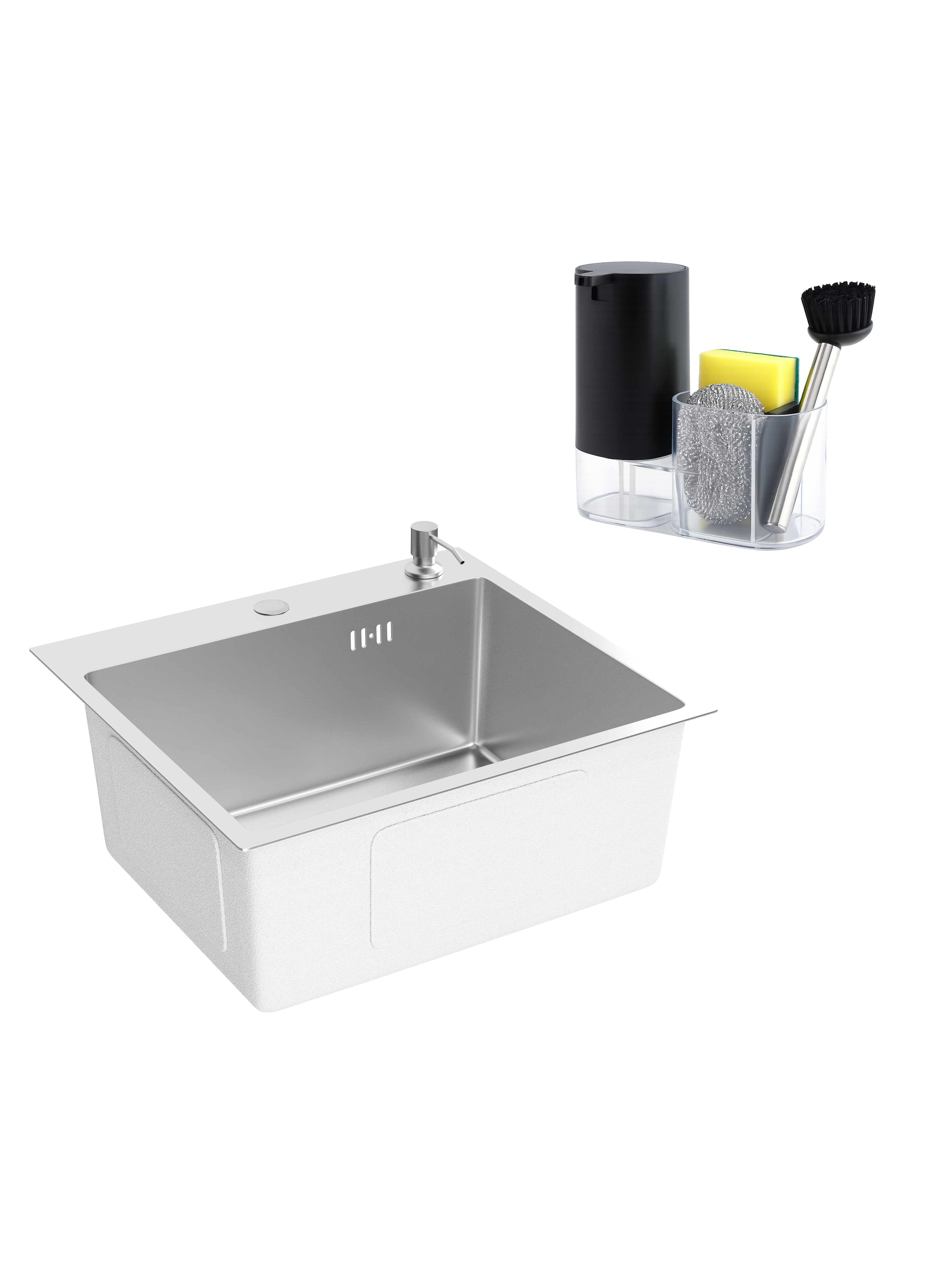 Мойка кухонная Domaci Равенна DMC-RV5045202S 50x45 см, с дозатором и сифоном, сталь + Комплект аксессуаров Domaci Парма DMC-PR10B матовый черный