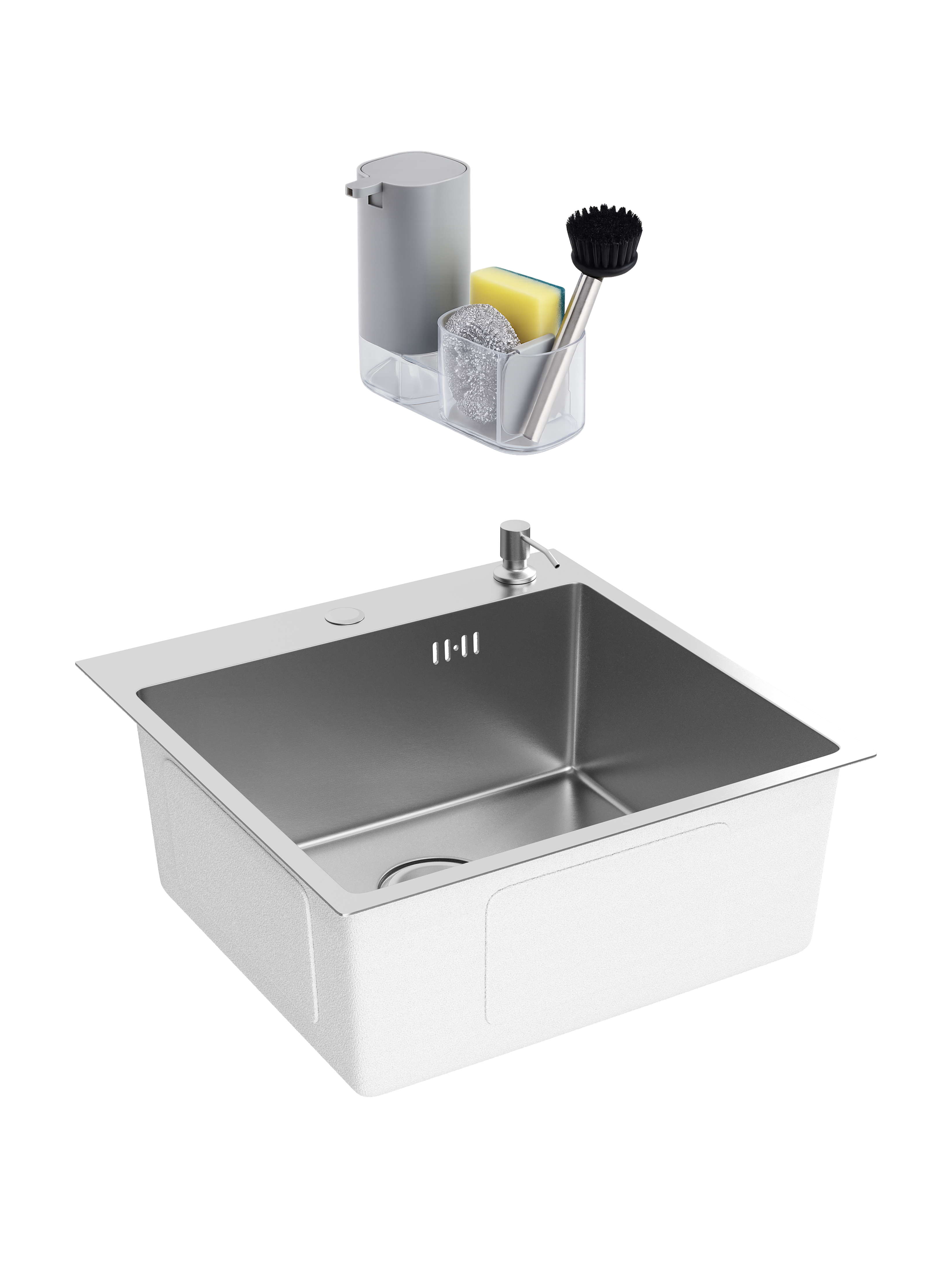 Мойка кухонная Domaci Равенна DMC-RV50202GB 50x50 см, с дозатором и сифоном, вороненая сталь + Комплект  Domaci Парма DMC-PR10GR матовый серый