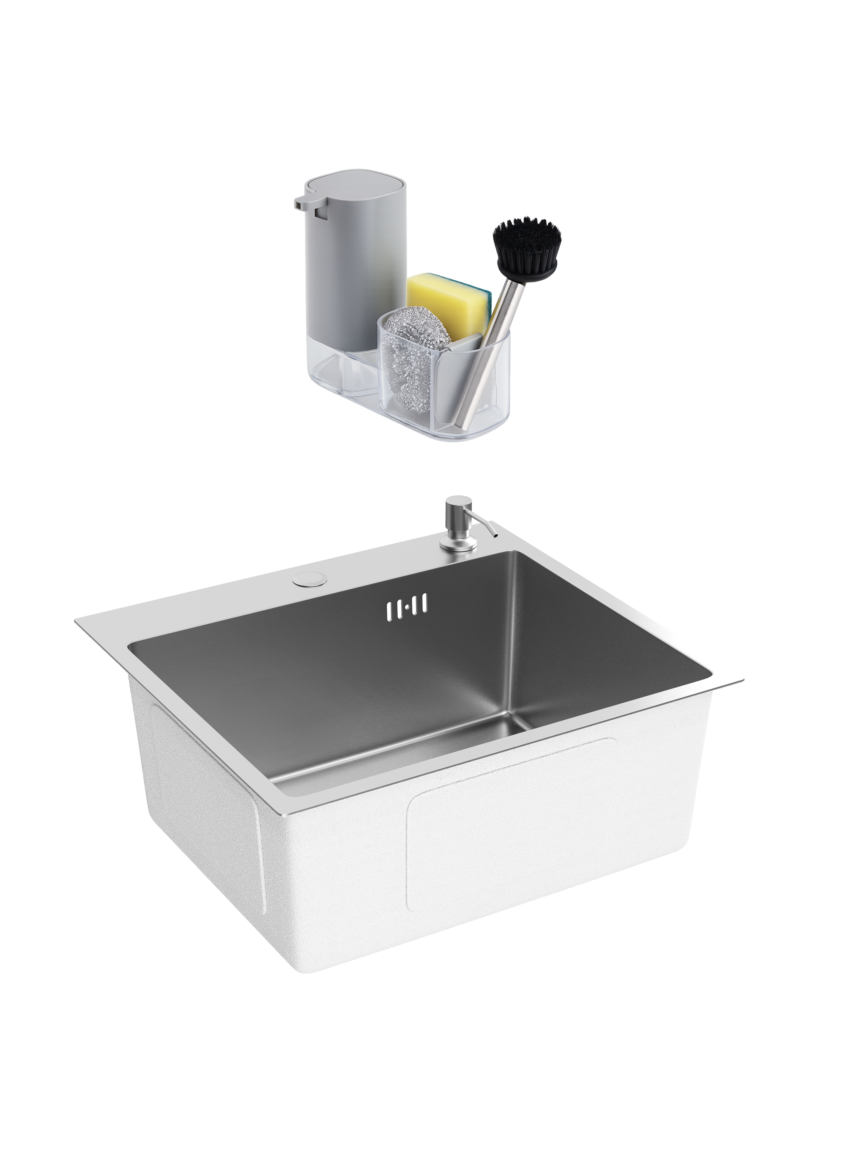 Мойка кухонная Domaci Равенна DMC-RV5045202GB 50x45 см, с дозатором и сифоном, вороненая сталь + Комплект Domaci Парма DMC-PR10GR матовый серый