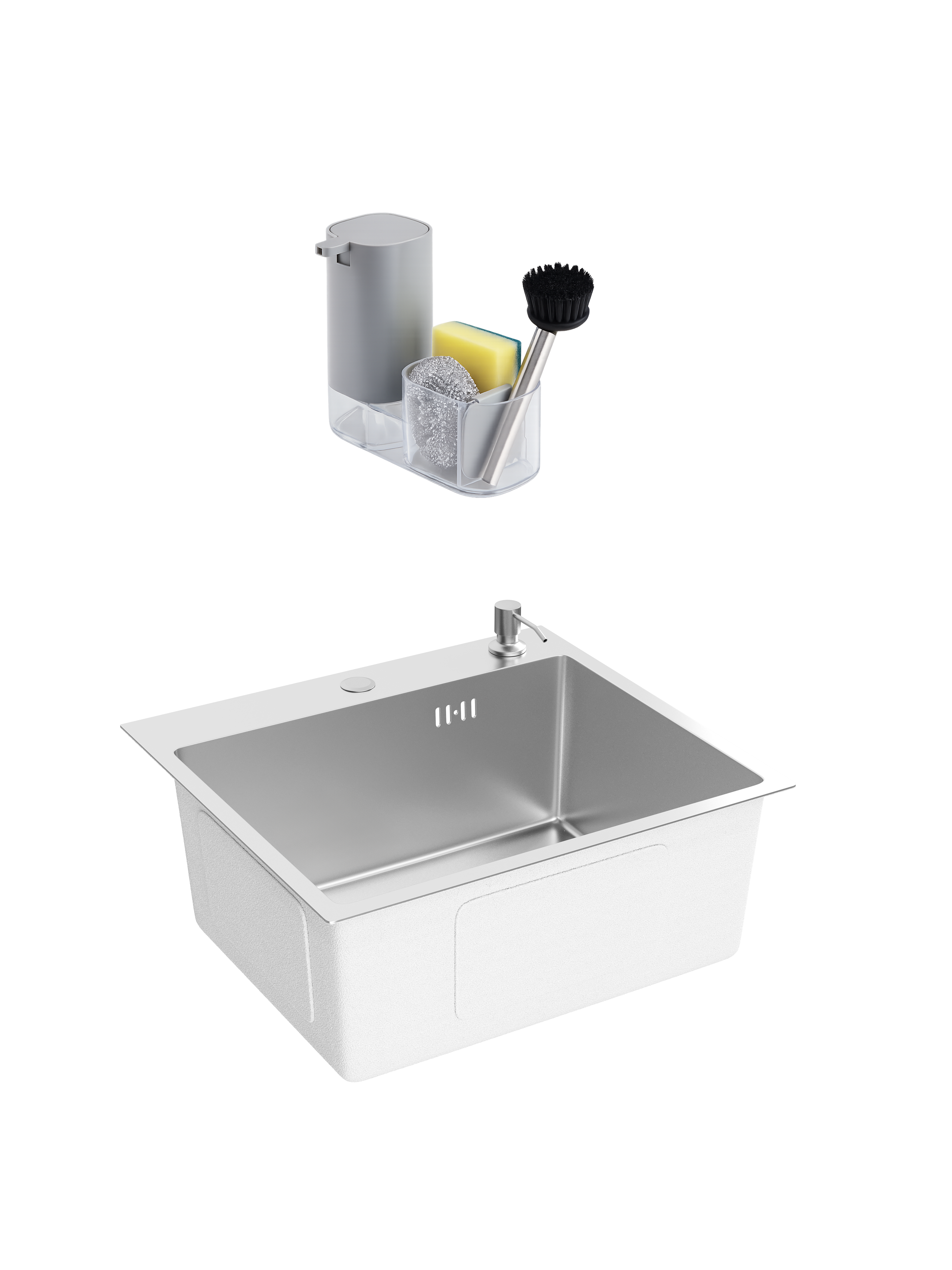 Мойка кухонная Domaci Равенна DMC-RV5045202S 50x45 см, с дозатором и сифоном, сталь + Комплект аксессуаров для кухни 5 в 1 Domaci Парма DMC-PR10G