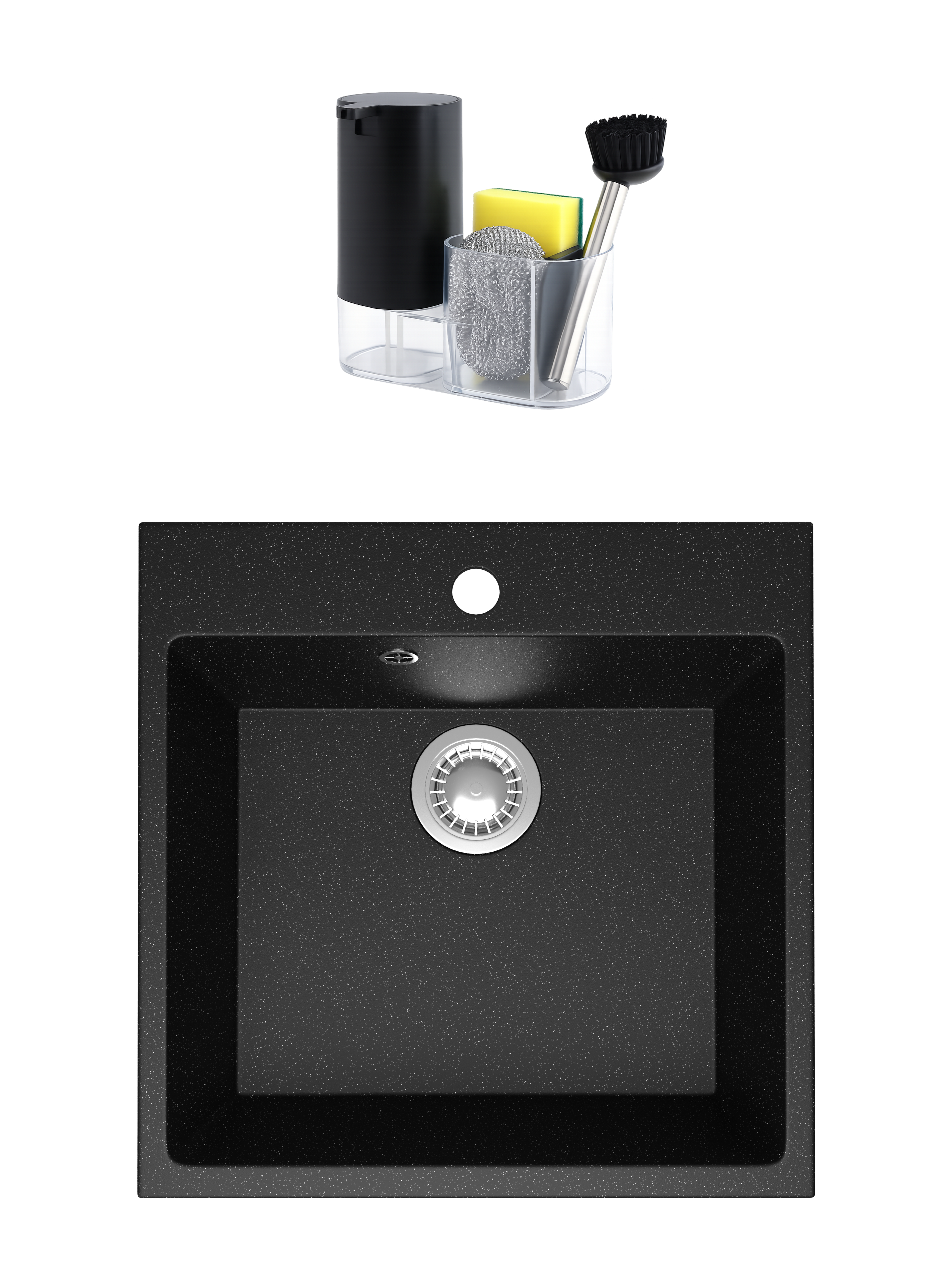 Мойка кухонная Domaci Болонья М-42-002 черная + Комплект аксессуаров Domaci Парма DMC-PR10BK матовый черный