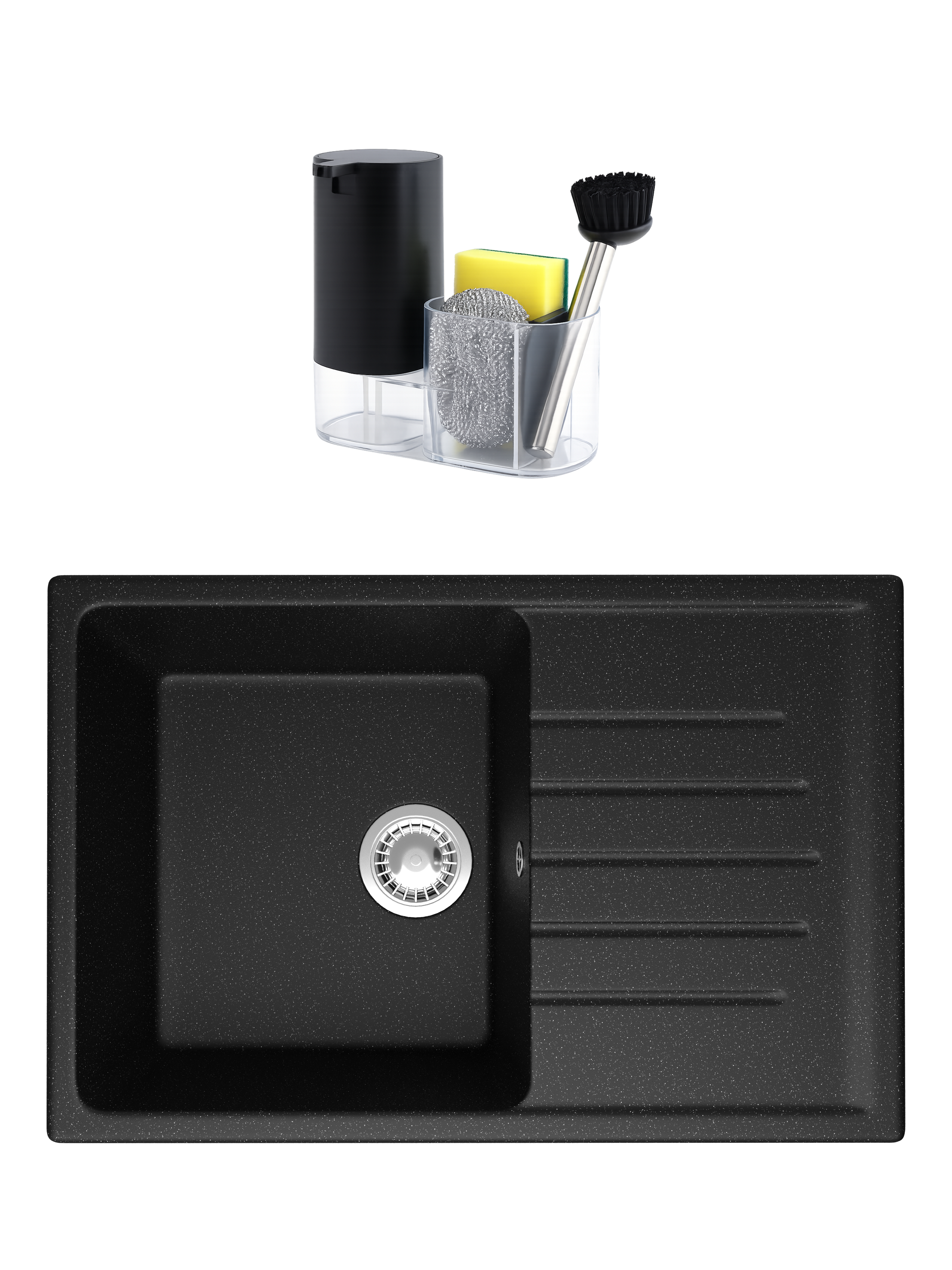 Мойка кухонная Domaci Болонья М-16-002 черная + Комплект аксессуаров Domaci Парма DMC-PR10BK матовый черный