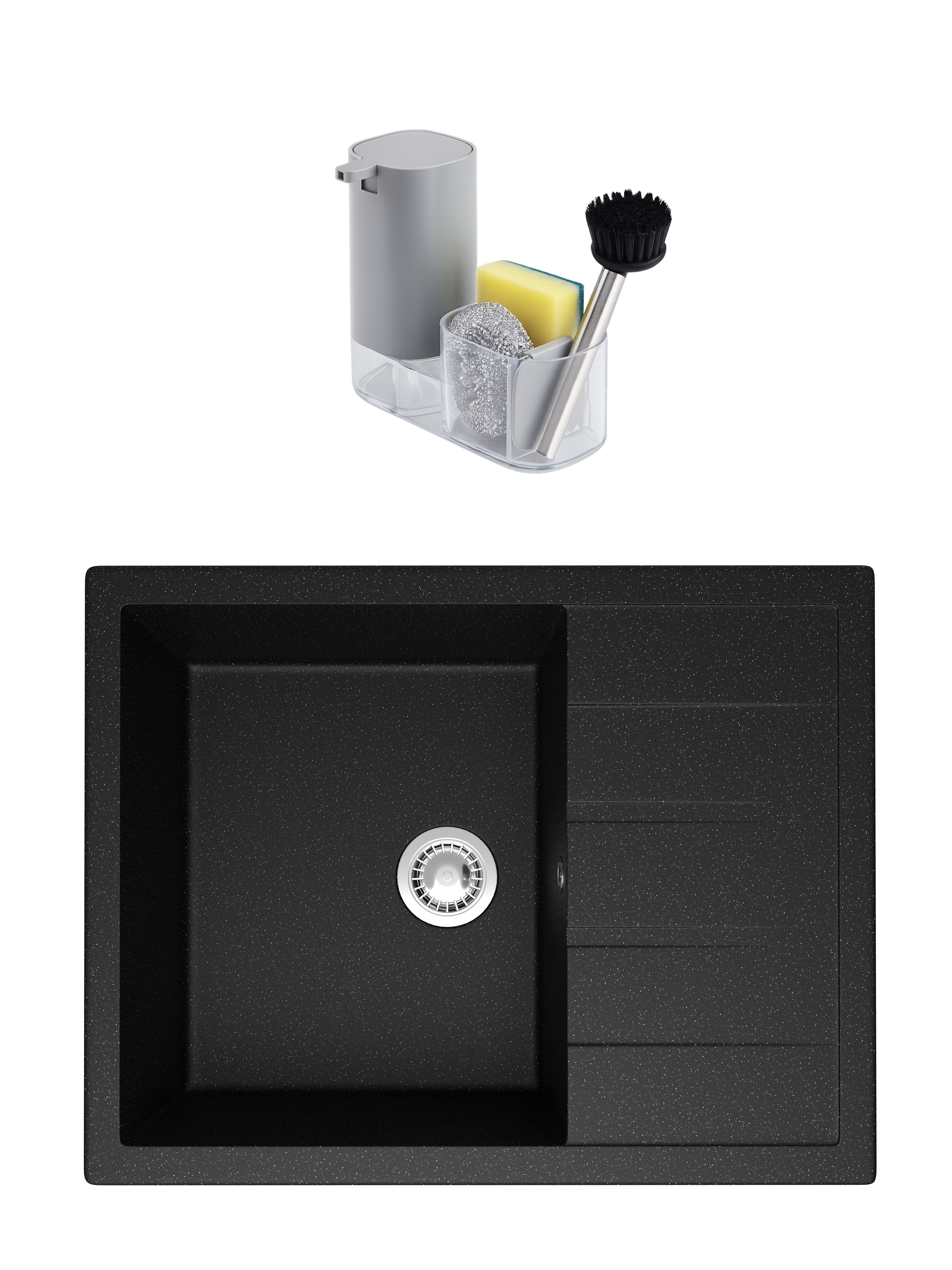 Мойка кухонная Domaci Болонья М-151-002 черная + Комплект аксессуаров Domaci Парма DMC-PR10GR матовый серый