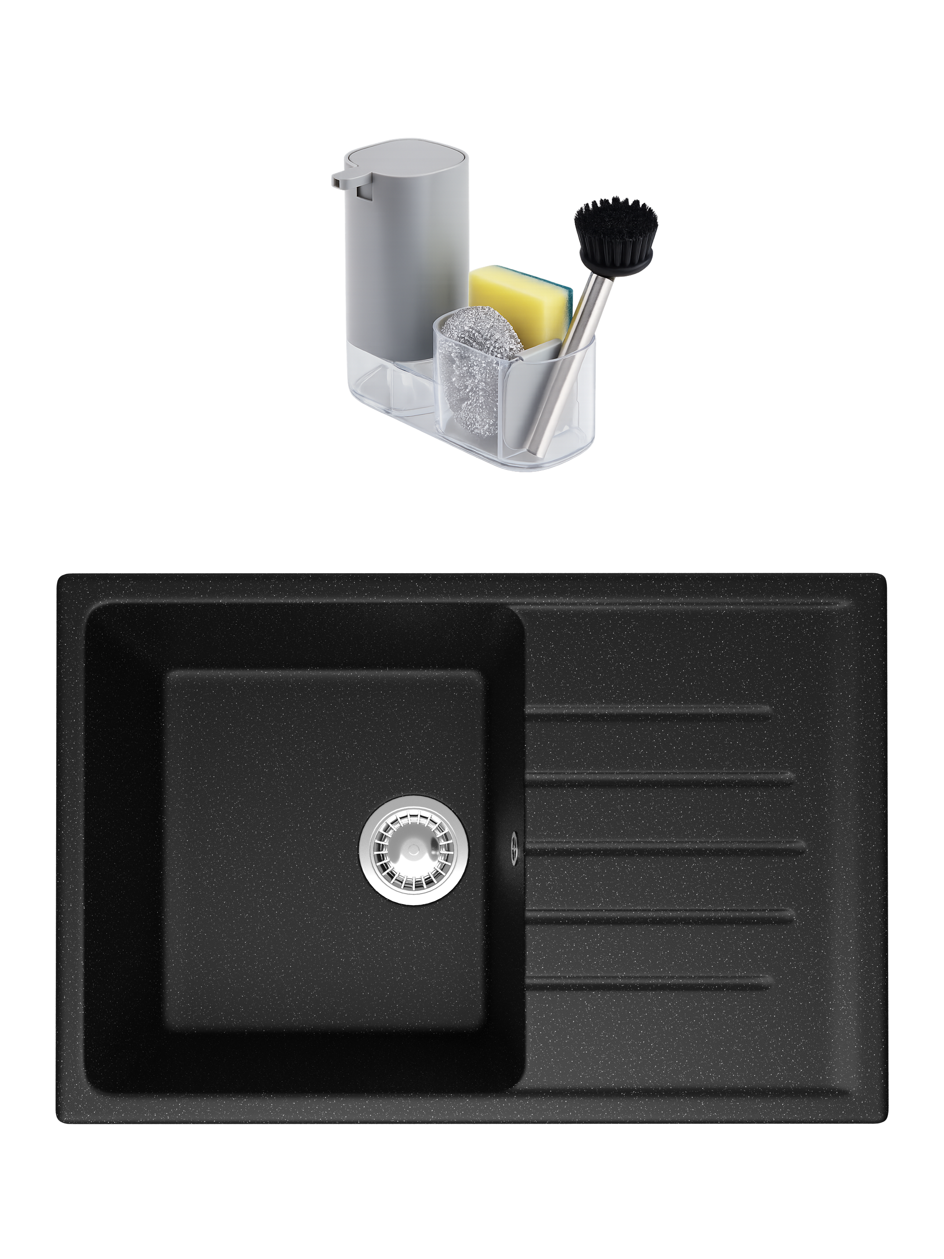 Мойка кухонная Domaci Болонья М-16-002 черная + Комплект аксессуаров Domaci Парма DMC-PR10GR матовый серый