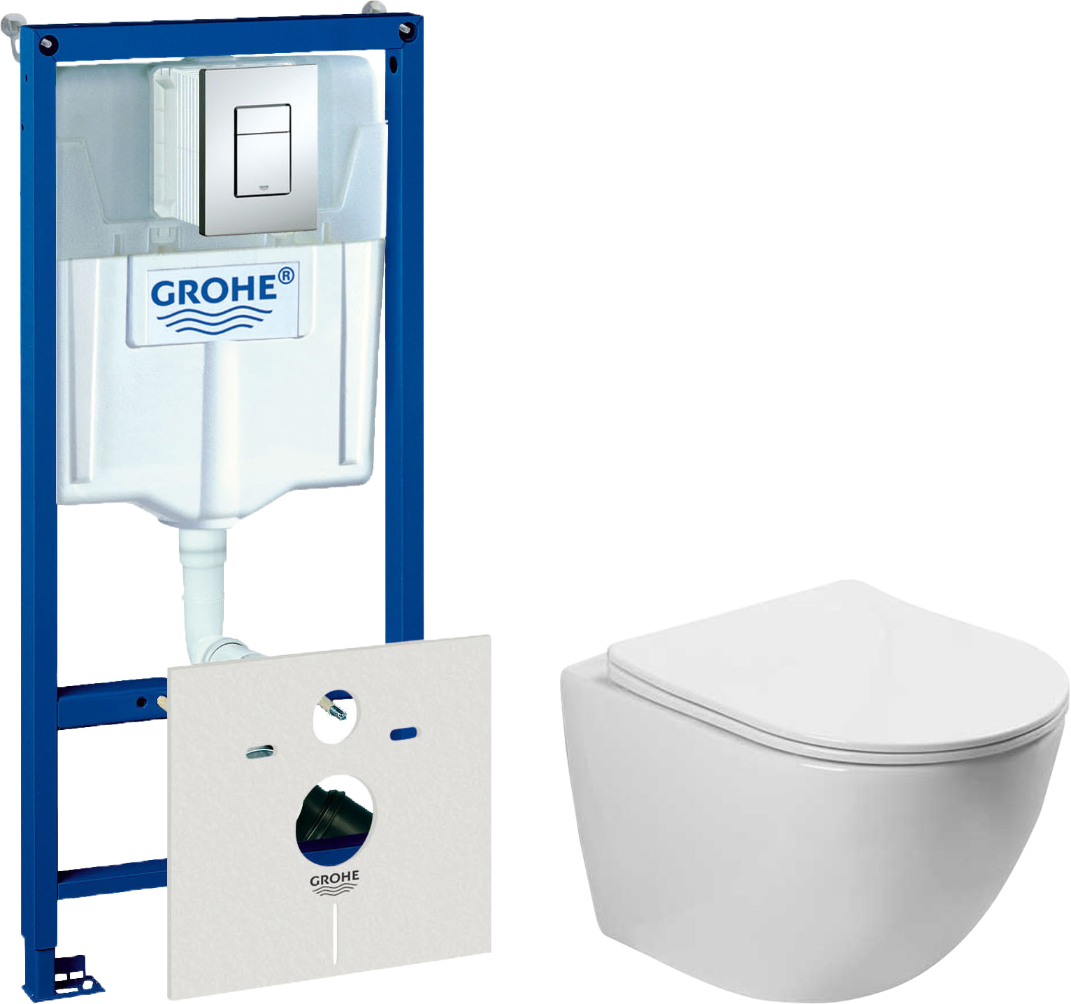 Комплект Унитаз подвесной Vincea Globo VT1-14S белый + Инсталляция Grohe Rapid SL 38772001 3 в 1 с кнопкой смыва + Шумоизоляция 37131000