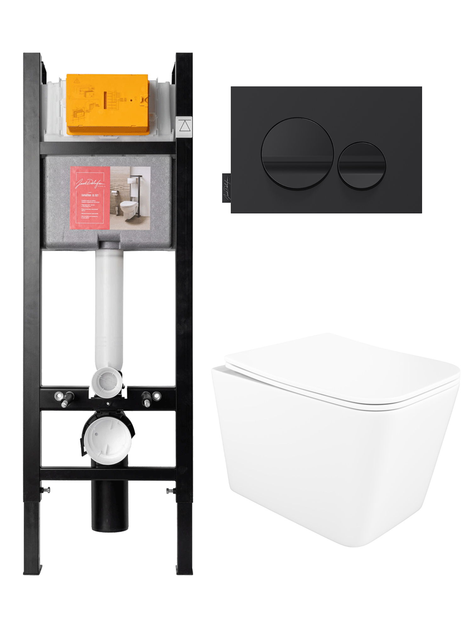 Комплект 5 в 1: Инсталляция Jacob Delafon E33131RU-NF + Унитаз подвесной STWORKI Молде S23401WH + Сиденье с микролифтом + Кнопка Jacob Delafon E20859-7-BMT + Комплект креплений