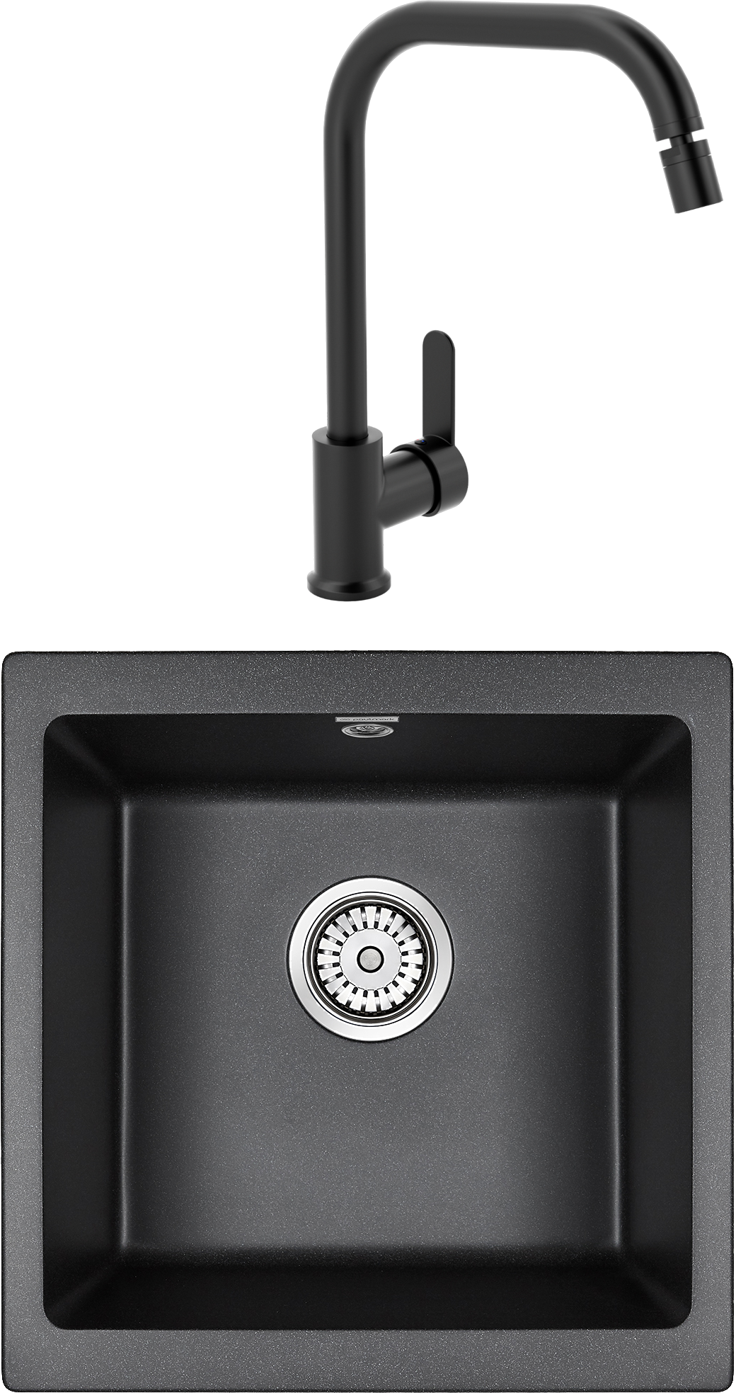 Комплект Мойка Paulmark Brilon PM104546-BL, черный + Смеситель MEGA City MG- ZRV104-B, черный