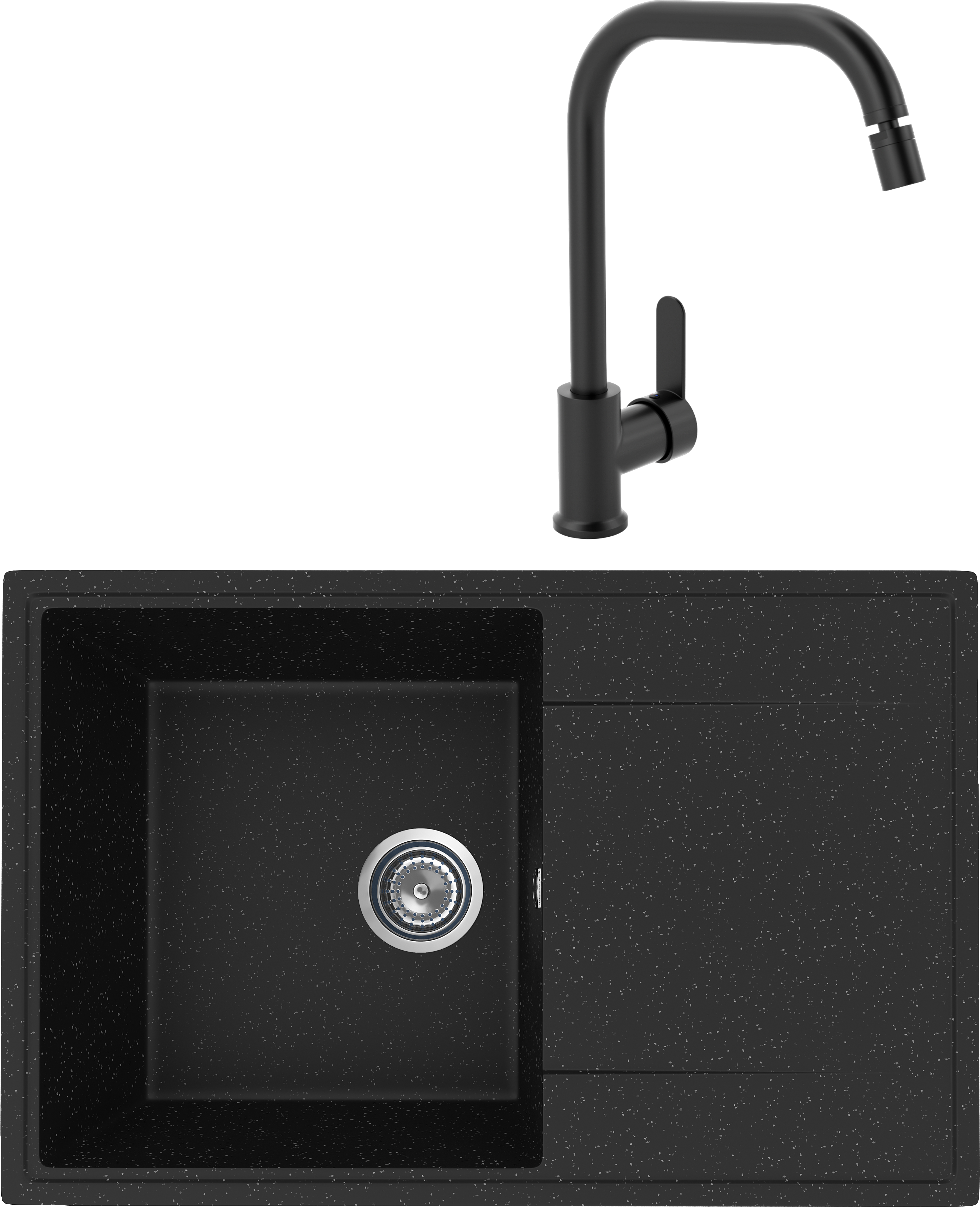Комплект Мойка Practik PR-M 735-004, черный оникс + Смеситель MEGA City MG- ZRV104-B, черный
