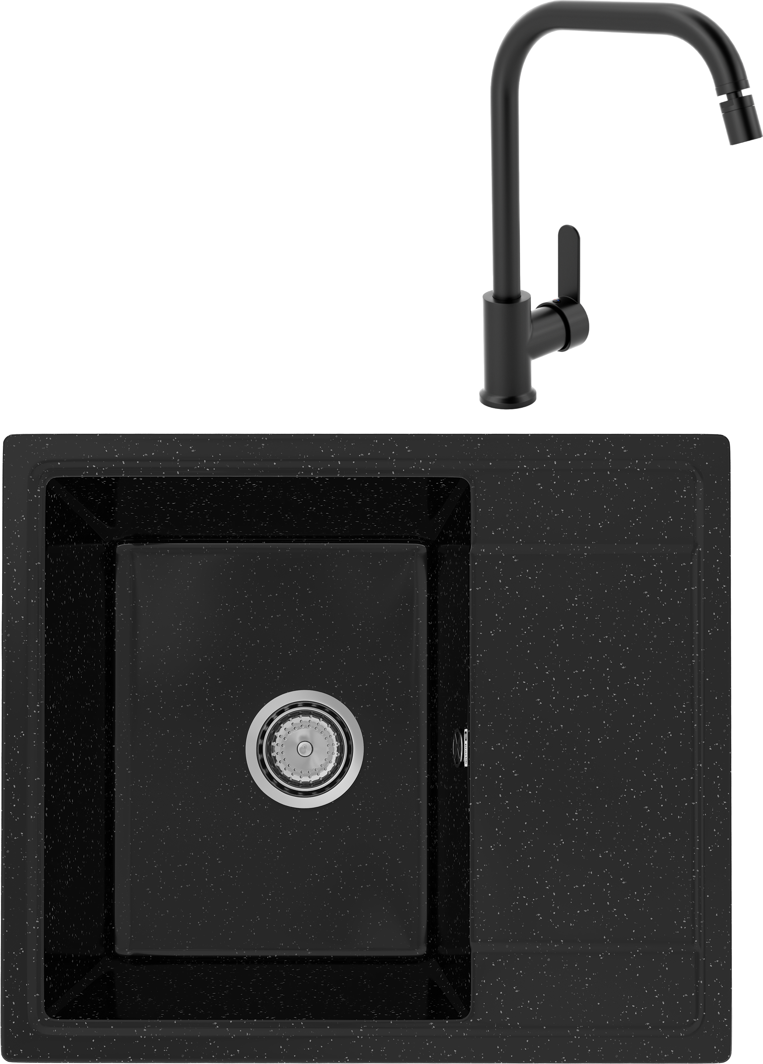 Комплект Мойка Practik PR-M 575-004, черный оникс + Смеситель MEGA City MG- ZRV104-B, черный