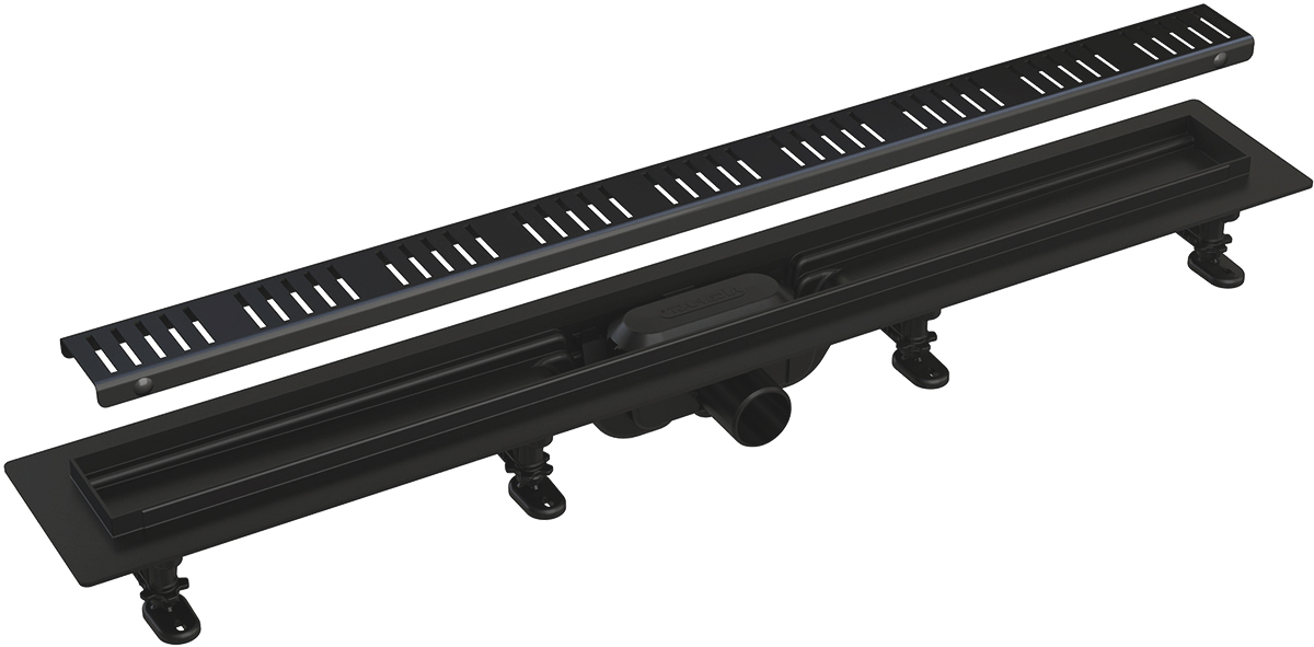 Душевой трап (лоток) AlcaPlast APZ10Black APZ10BLACK-650M 65 см, решетка матовая черная, с сифоном