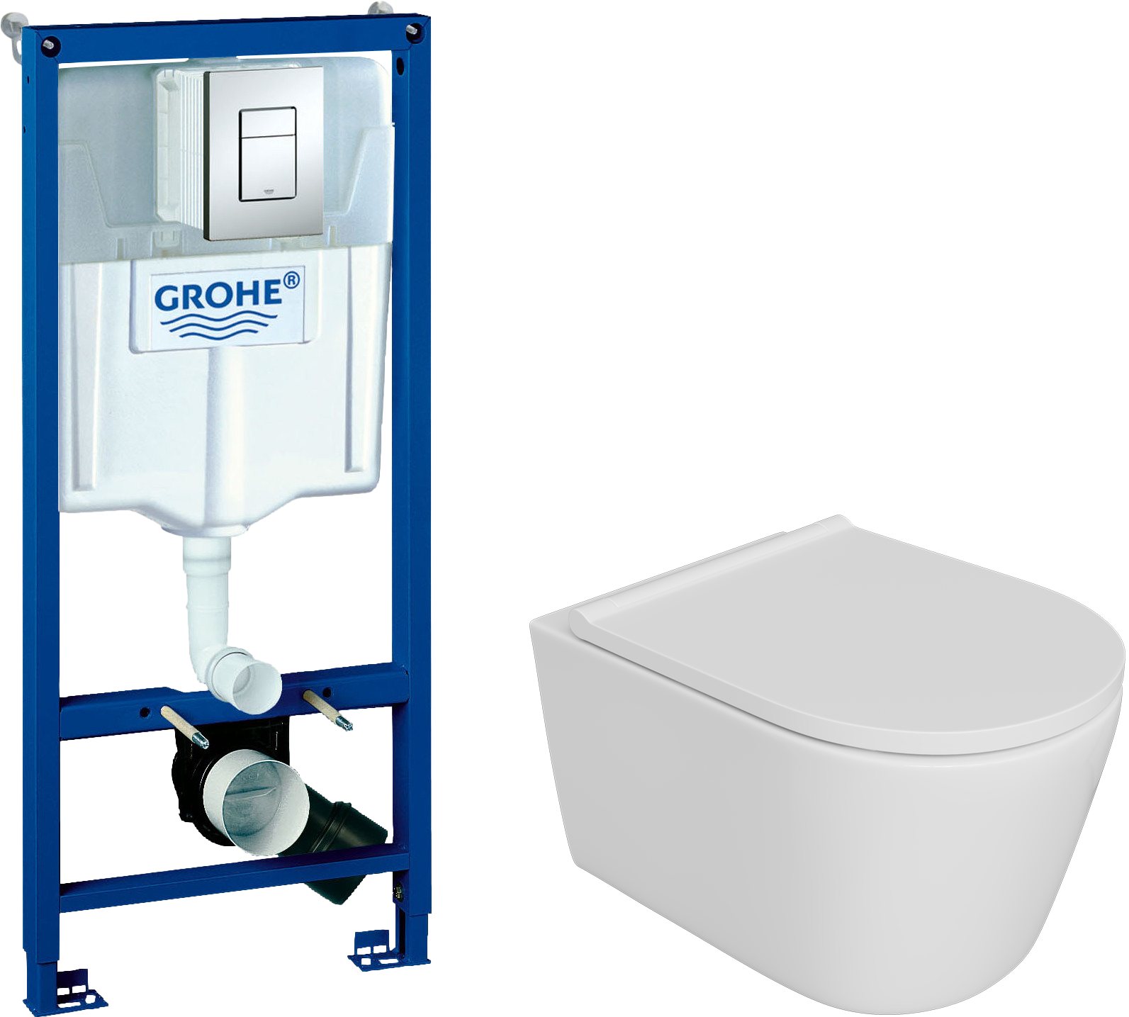 Комплект 5 в 1: Инсталляция Grohe Rapid SL 38772001 + Унитаз подвесной DIWO Архангельск 0800 + Сиденье с микролифтом + Кнопка хром + Комплект креплений