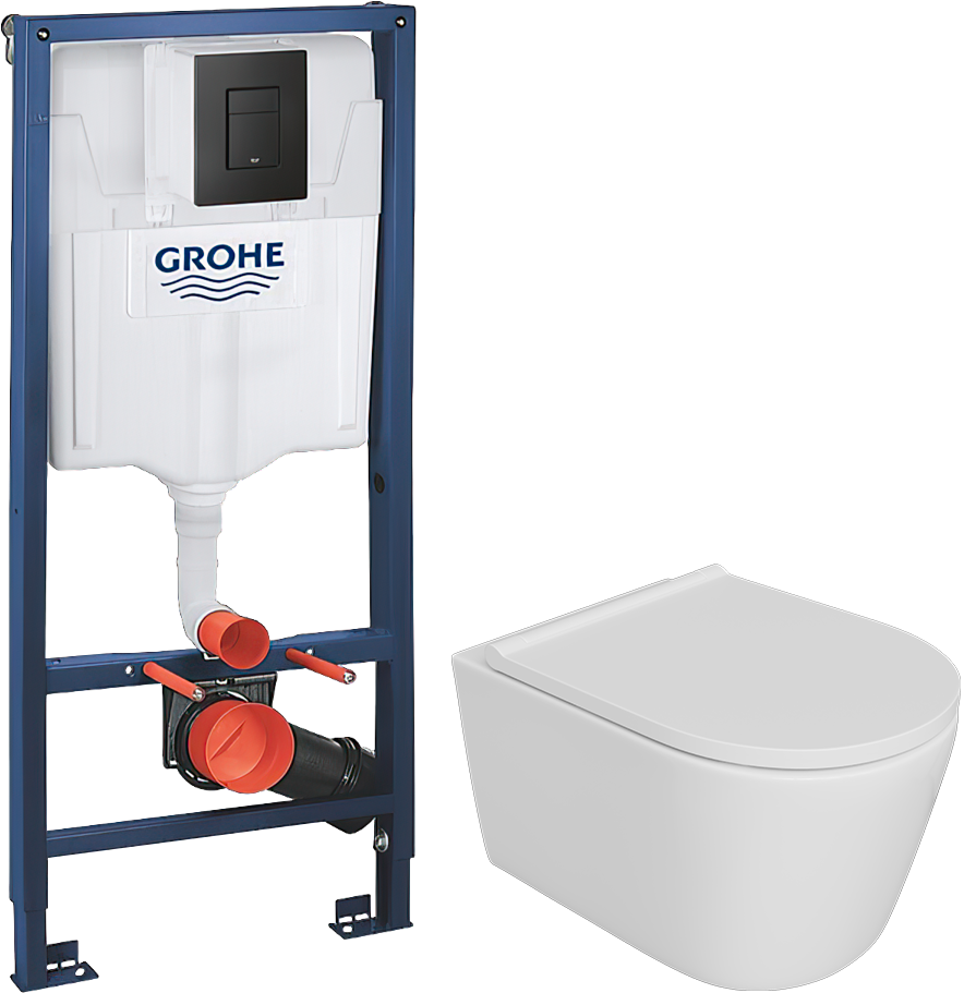 Комплект 5 в 1: Инсталляция Grohe Solido 38811KF0 + Унитаз подвесной DIWO Архангельск 0800 + Сиденье с микролифтом + Кнопка черная + Комплект креплений