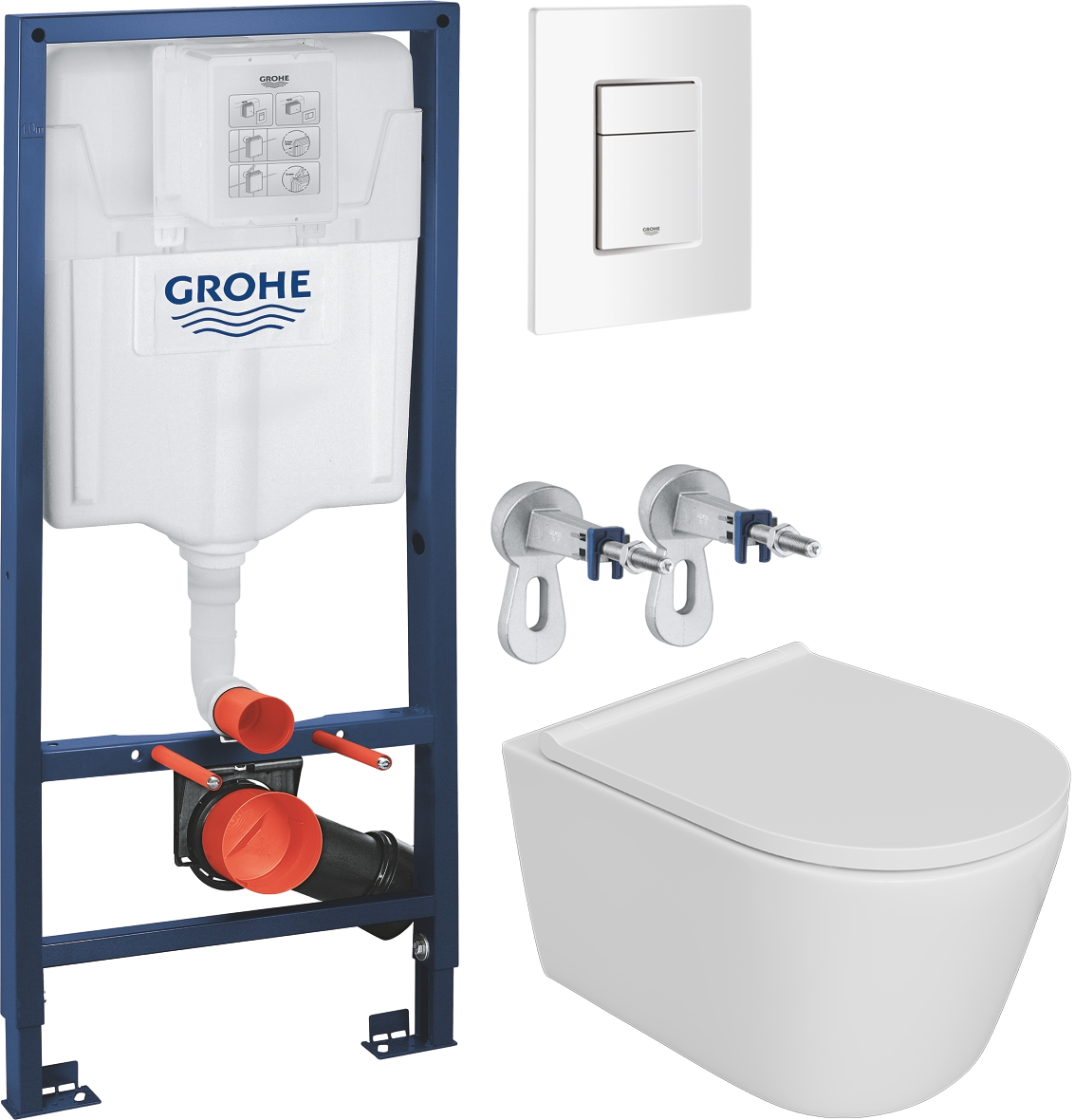 Комплект 5 в 1: Инсталляция Grohe Rapid SL 38772SH0 + Унитаз подвесной DIWO Архангельск 0800 + Сиденье с микролифтом + Кнопка белая + Комплект креплений