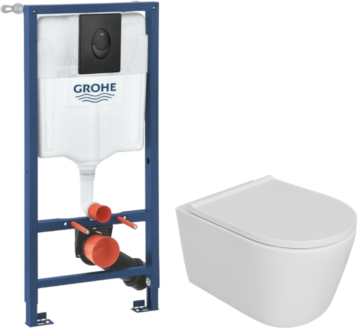 Комплект 5 в 1: Инсталляция Grohe Rapid SL 1000044 + Унитаз подвесной DIWO Архангельск 0800 + Сиденье с микролифтом + Кнопка черная + Комплект креплений
