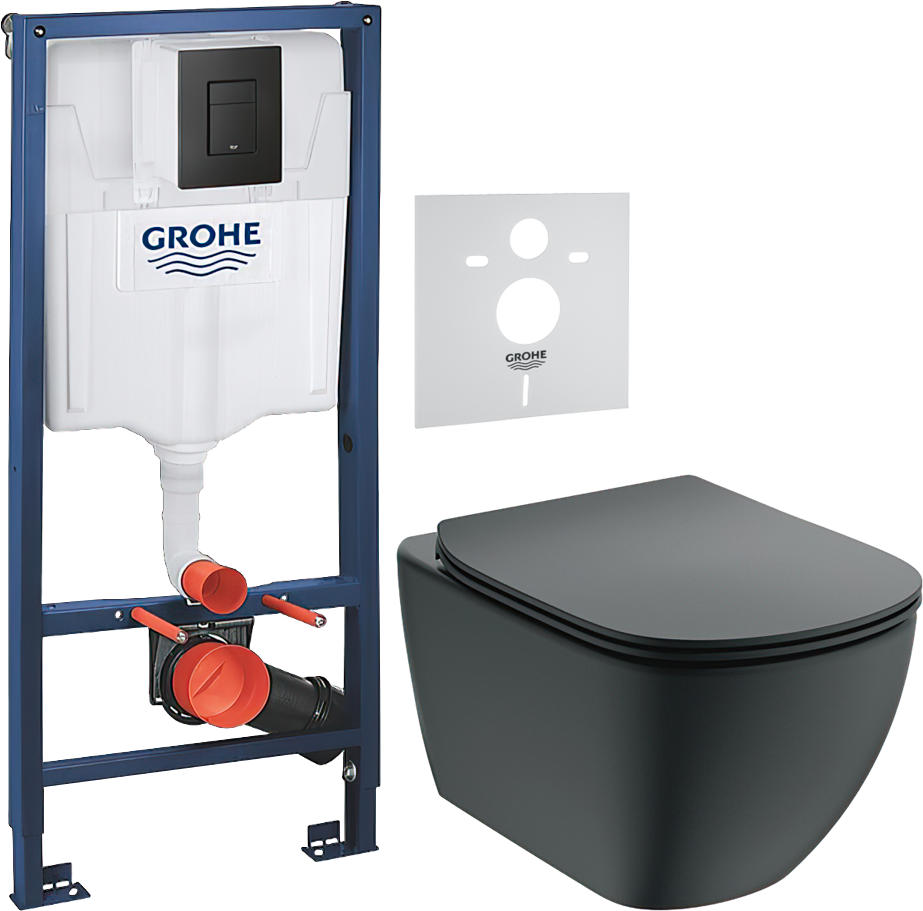 Комплект 3 в 1 Унитаз подвесной Ideal Standard IdealMood T4665V3 + Звукоизоляция Grohe 37131000 + Инсталляция с кнопкой Solido 38811KF0 цвет черный