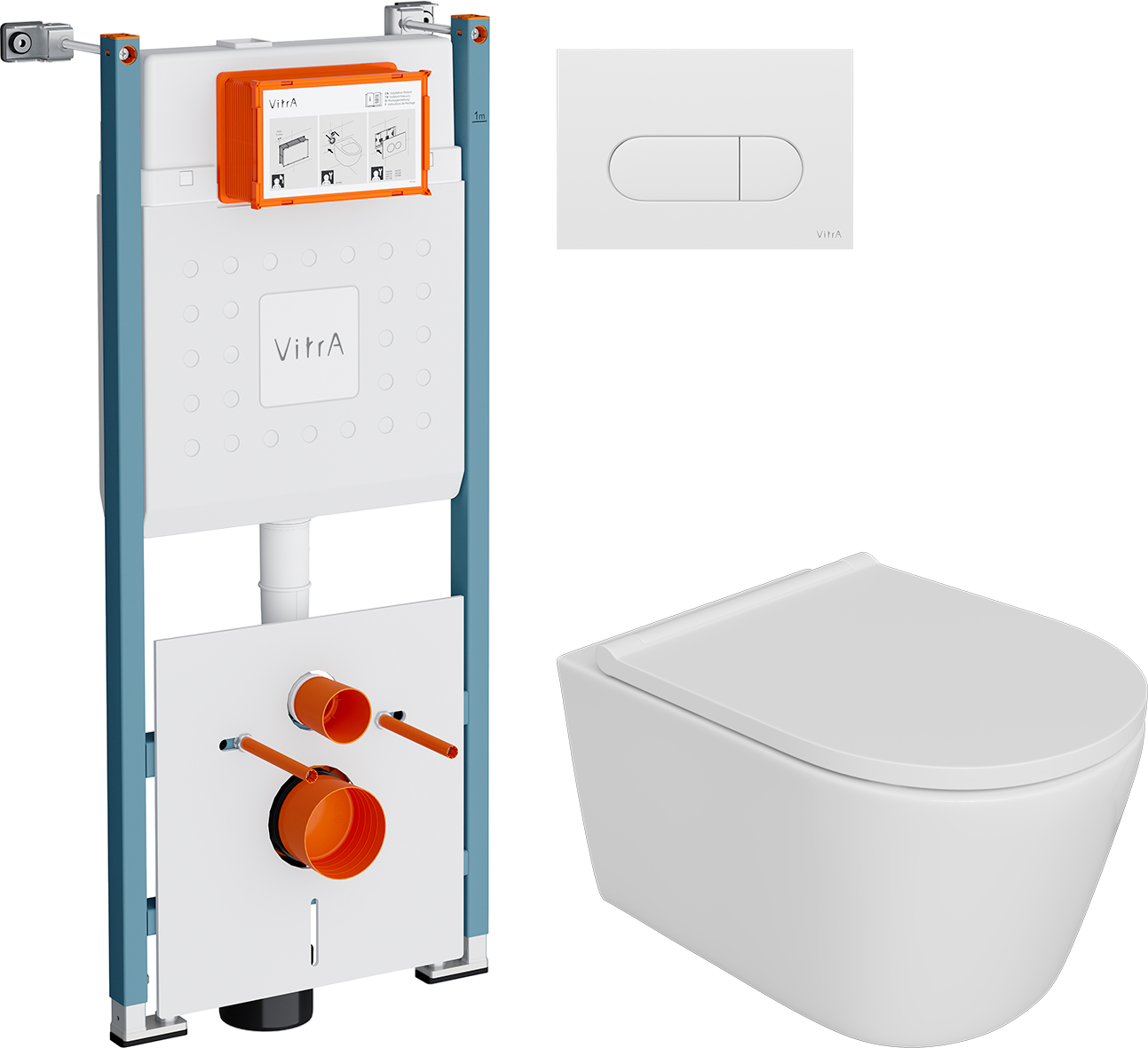 Комплект 3 в 1 Унитаз подвесной DIWO Архангельск 0800 + Инсталляция VitrA Ви-Фикс Кор (V-Fix Core) 732-5800-01PV + Кнопка Рут Раунд (Root Round) 740-2200 цвет глянцевый белый