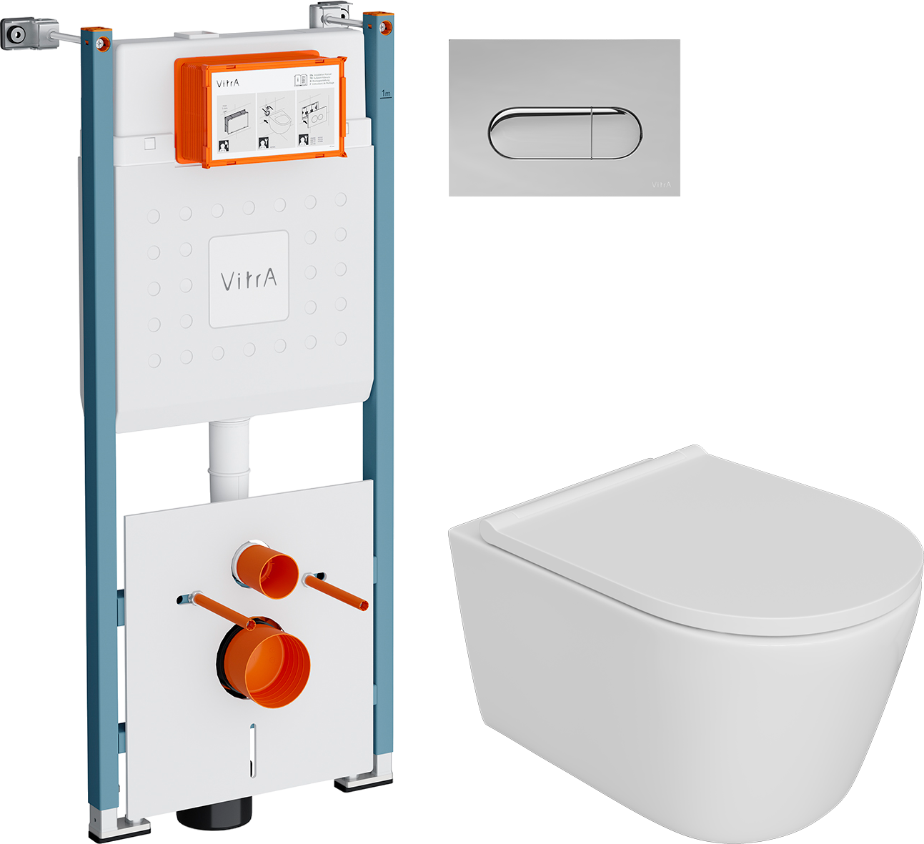 Комплект 3 в 1 Унитаз подвесной DIWO Архангельск 0800 + Инсталляция VitrA Ви-Фикс Кор (V-Fix Core) 732-5800-01PV + Кнопка Рут Раунд (Root Round) 740-2280 цвет хром