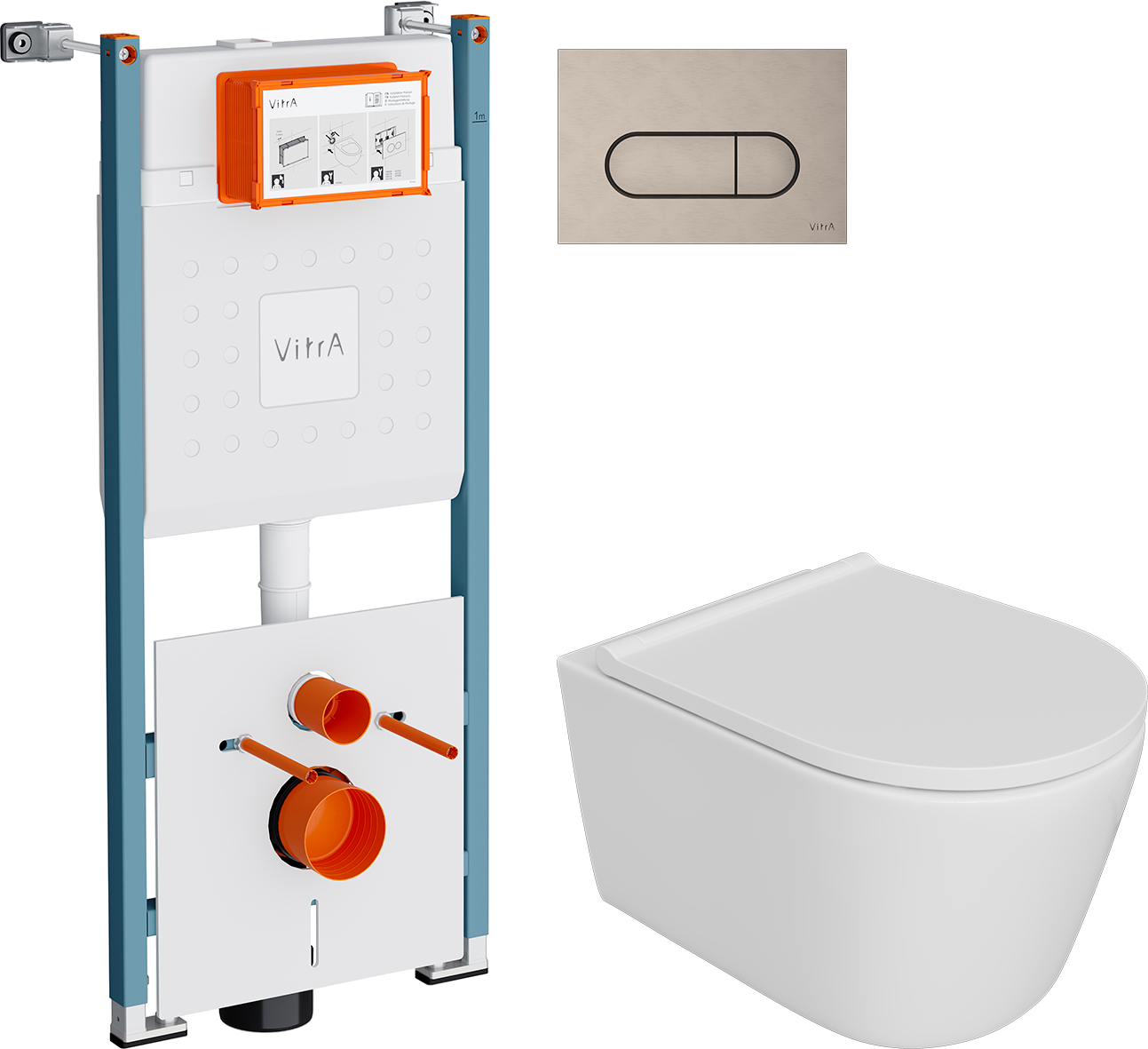 Комплект 3 в 1 Унитаз подвесной DIWO Архангельск 0800 + Инсталляция VitrA Ви-Фикс Кор (V-Fix Core) 732-5800-01PV + Кнопка Рут Раунд (Root Round) 740-2295 цвет никель