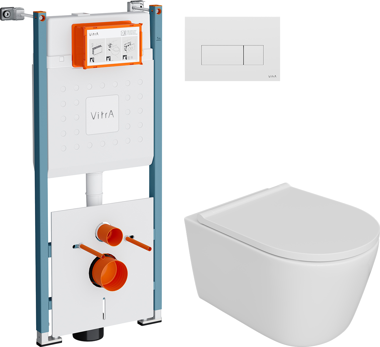 Комплект 3 в 1 Унитаз подвесной DIWO Архангельск 0800 + Инсталляция VitrA Ви-Фикс Кор (V-Fix Core) 732-5800-01PV + Кнопка Рут Скуэр (Root Square) 740-2300 цвет глянцевый белый