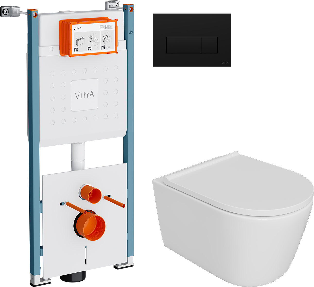 Комплект 3 в 1 Унитаз подвесной DIWO Архангельск 0800 + Инсталляция VitrA Ви-Фикс Кор (V-Fix Core) 732-5800-01PV + Кнопка Рут Скуэр (Root Square) 740-2311 цвет матовый черный