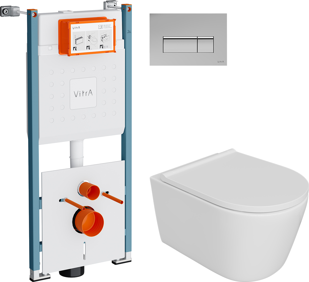 Комплект 3 в 1 Унитаз подвесной DIWO Архангельск 0800 + Инсталляция VitrA Ви-Фикс Кор (V-Fix Core) 732-5800-01PV + Кнопка Рут Скуэр (Root Square) 740-2380 цвет хром