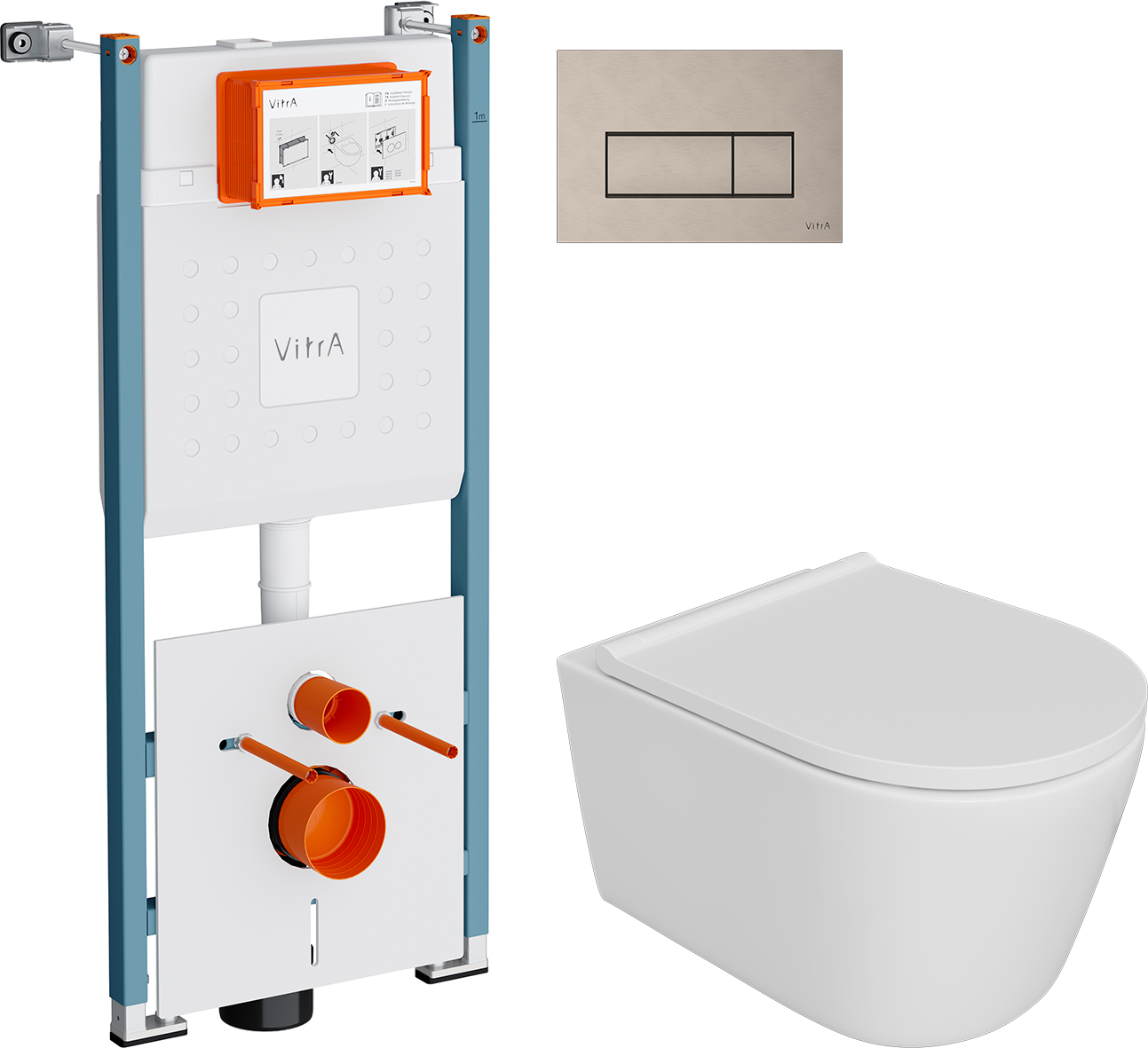 Комплект 3 в 1 Унитаз подвесной DIWO Архангельск 0800 + Инсталляция VitrA Ви-Фикс Кор (V-Fix Core) 732-5800-01PV + Кнопка Рут Скуэр (Root Square) 740-2395 цвет никель