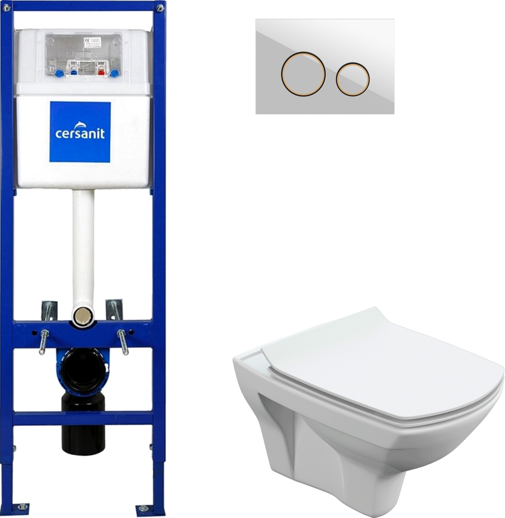 Комплект 3 в 1 Унитаз подвесной Cersanit Карина (Carina) XL Clean On DPL EO + Инсталляция Вектор (Vector) S-IN-MZ-VECTOR + Кнопка Близнецы (Twins) 63535 цвет матовый белый