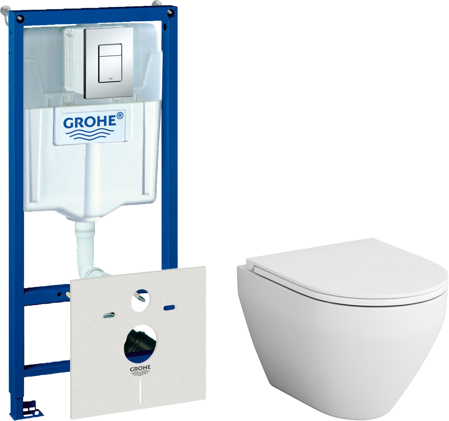 Комплект Унитаз подвесной AM.PM Spirit V2.0 с микролифтом + Инсталляция Grohe Rapid SL 38772001 3 в 1 с кнопкой смыва + Шумоизоляция 37131000