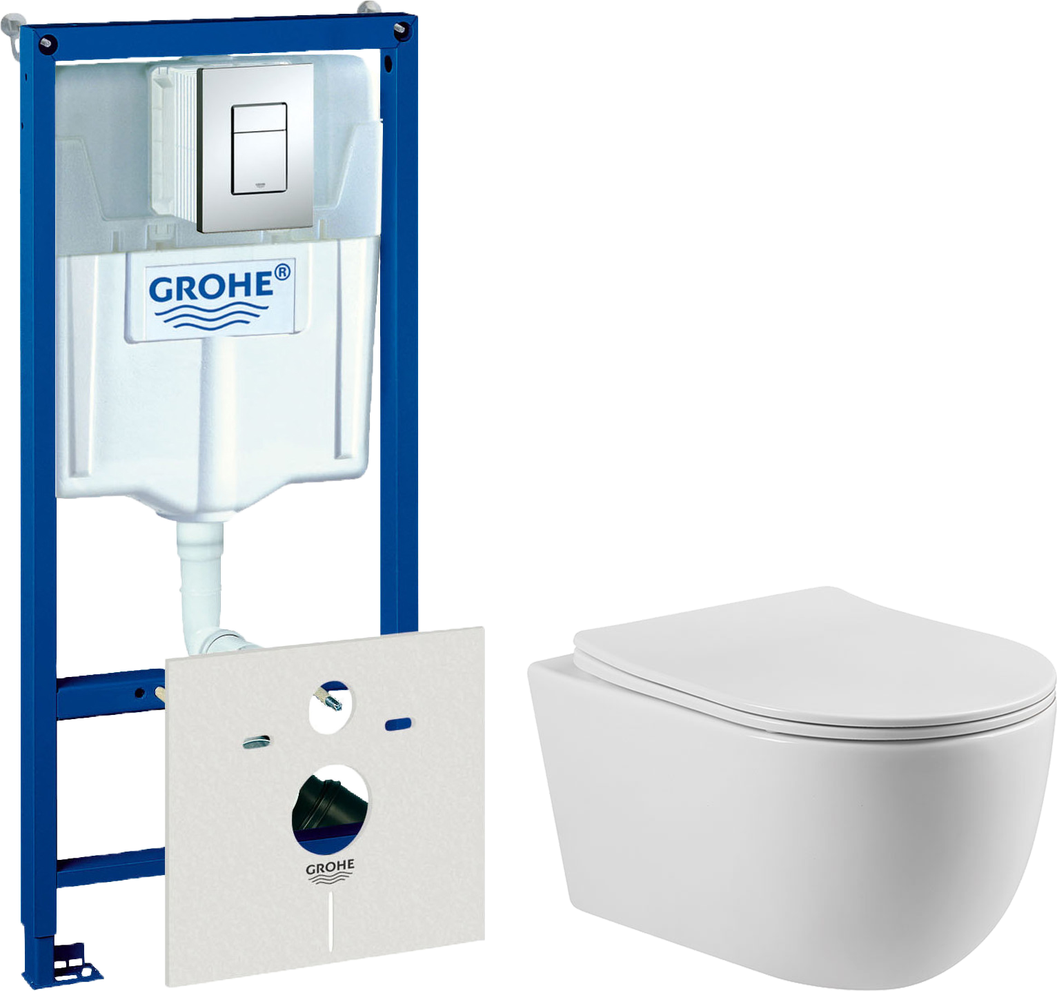Комплект Унитаз подвесной Vincea Evo VT1-34S + Инсталляция Grohe Rapid SL 38772001 3 в 1 с кнопкой смыва + Шумоизоляция 37131000