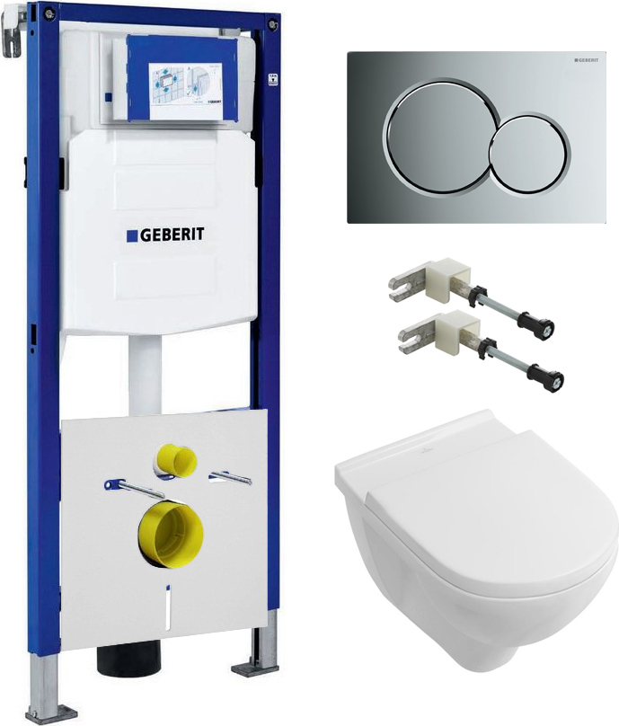 Комплект 5 в 1 Унитаз подвесной Villeroy & Boch O.Novo 5660HR01 + Крепления Geberit Duofix 111.815.00.1, к стене + Инсталляция UP 320 111.300.00.5 (111.950.00.6) + Кнопка Sigma 01 115.770.21.5 цвет глянцевый хром + Звукоизоляция 156.050.00.1