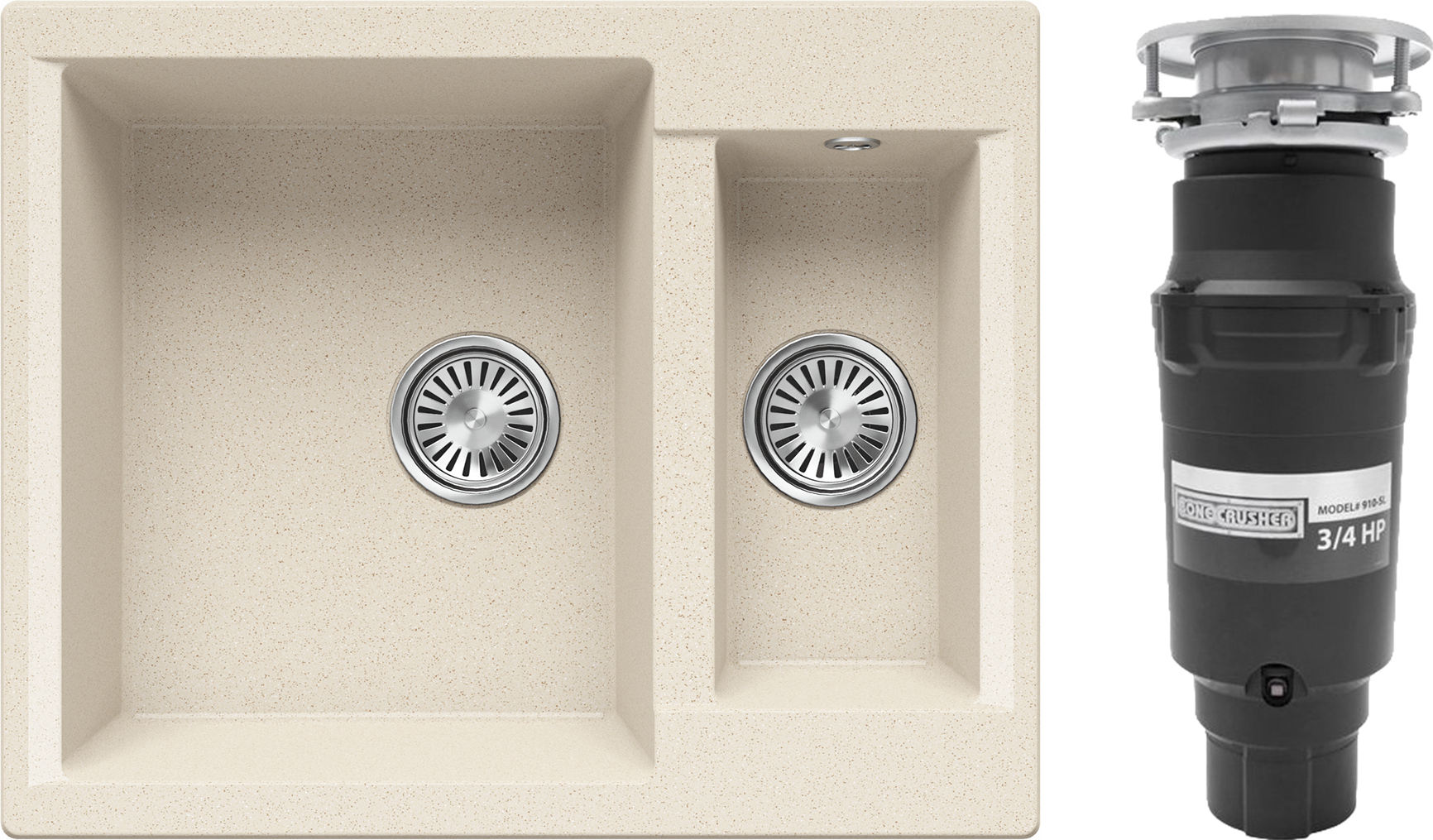 Комплект Мойка Polygran Brig 620 62x50, кремовая, искусственный мрамор + Измельчитель Bone Crusher BC 910-SL-Slim Line электрический, нержавеющая сталь