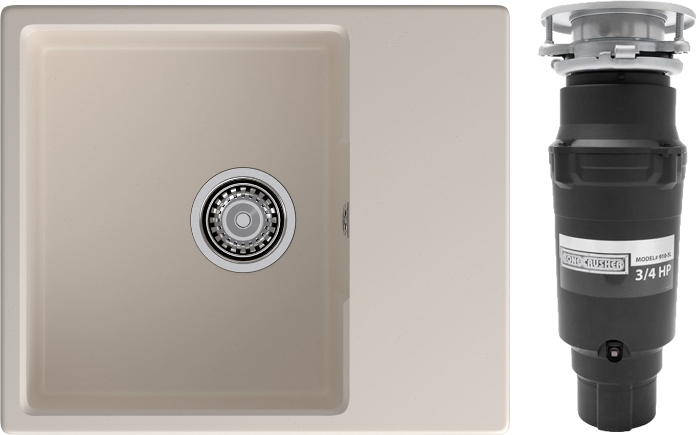 Комплект Мойка GranFest Urban 658L 58x49, белая, кварц + Измельчитель Bone Crusher BC 910-SL-Slim Line электрический, нержавеющая сталь