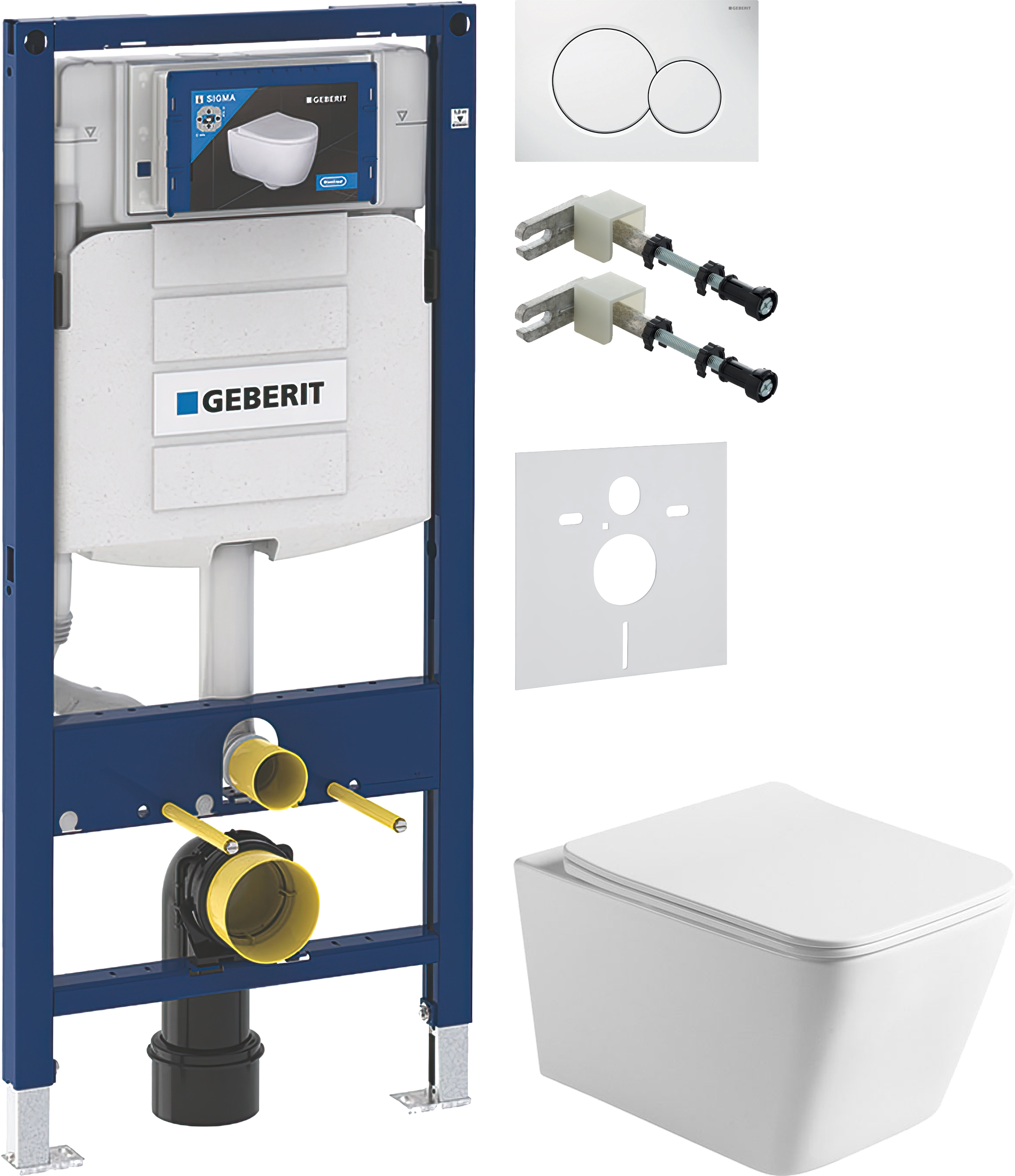 Комплект 5 в 1 Унитаз подвесной Vincea Q-Line VT1-12 + Крепления Geberit Duofix 111.815.00.1, к стене + Звукоизоляция 156.050.00.1 + Инсталляция UP 320 111.300.00.5 (111.950.00.6) + Кнопка Sigma 01 115.770.11.5 цвет белый