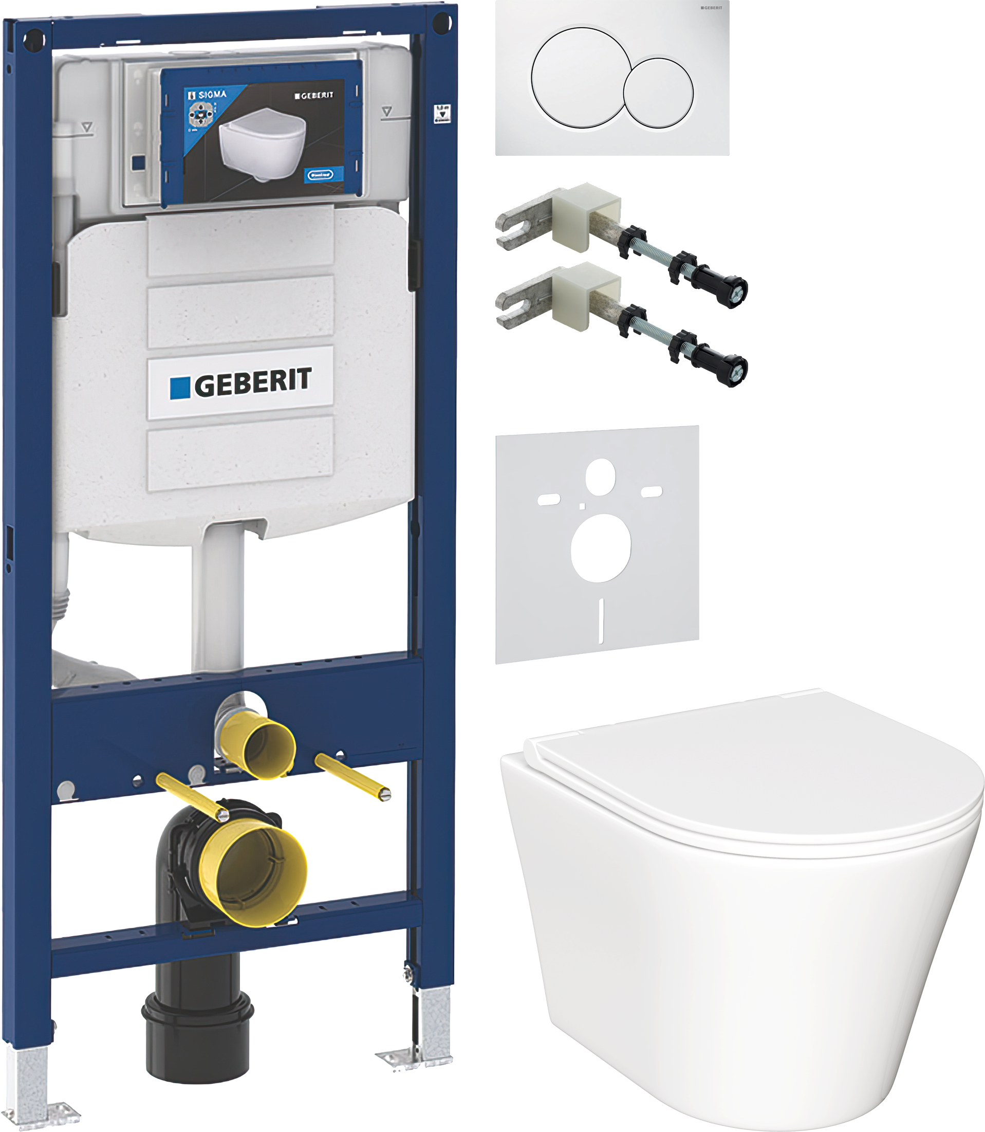Комплект 5 в 1 Унитаз подвесной Ceramicanova Форма (Forma) CN3011 + Крепления Geberit Duofix 111.815.00.1, к стене + Звукоизоляция 156.050.00.1 + Инсталляция UP 320 111.300.00.5 (111.950.00.6) + Кнопка Sigma 01 115.770.11.5 цвет белый