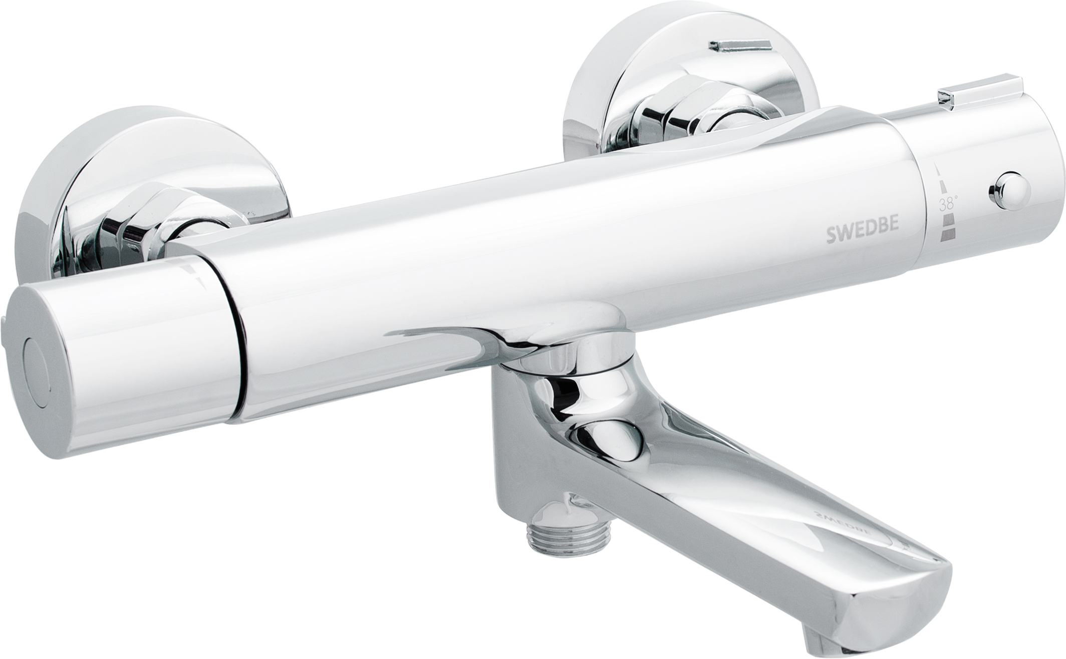 Смеситель для ванны с душем Swedbe Mercury 9045 с термостатом, глянцевый хром, латунь, с поворотным изливом, современный