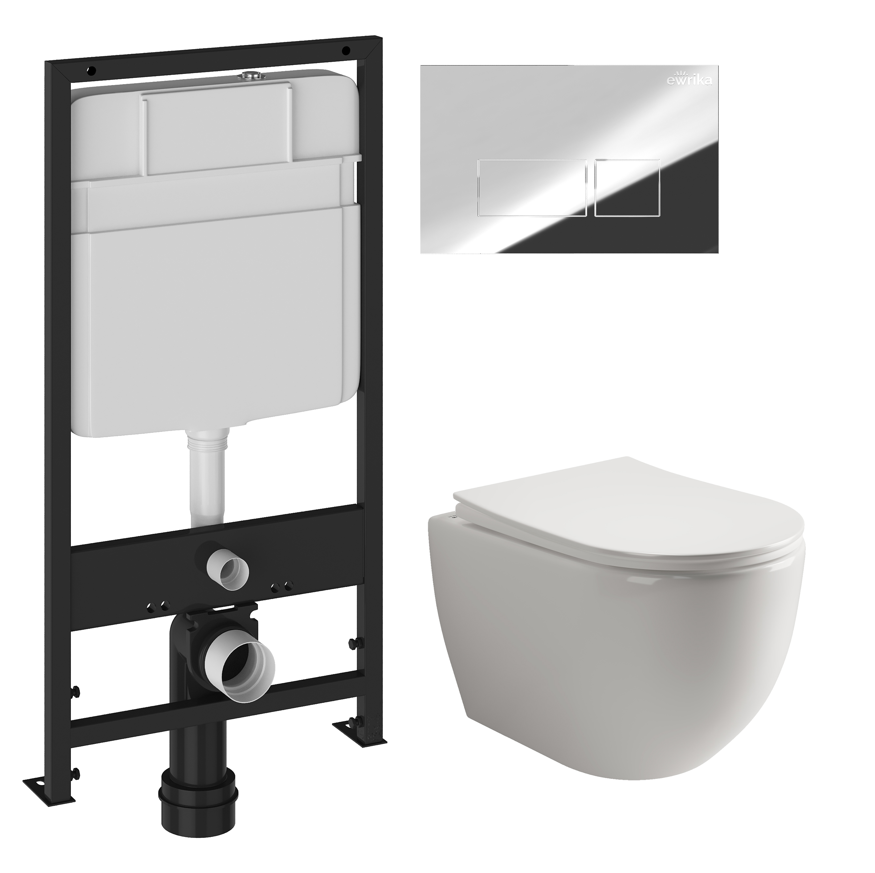 Комплект 3 в 1 Унитаз подвесной Ceramicanova Мия (Mia) CN1805 + Инсталляция EWRIKA ProLT 0026-2020 + Кнопка 0041 цвет хром