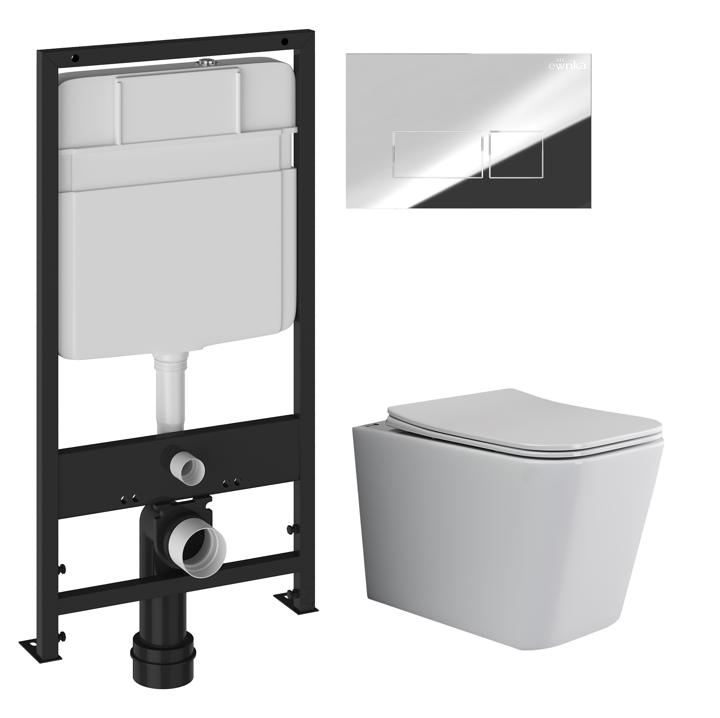 Комплект 3 в 1 Унитаз подвесной Ceramicanova Кубик (Cubic) CN1806 + Инсталляция EWRIKA ProLT 0026-2020 + Кнопка 0041 цвет хром