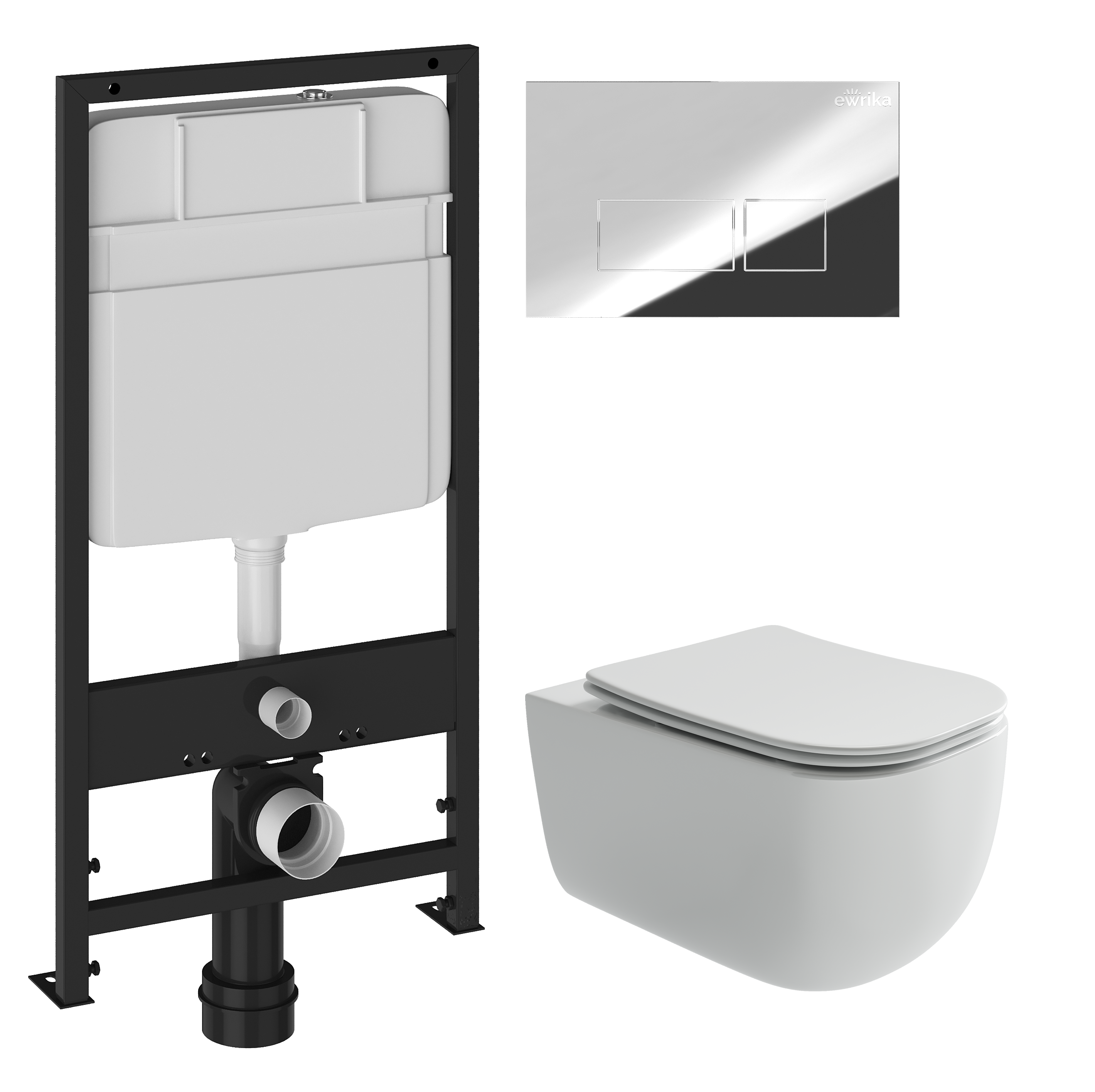 Комплект 3 в 1 Унитаз подвесной Ceramicanova Ноэль (Nоel) CN3013 + Инсталляция EWRIKA ProLT 0026-2020 + Кнопка 0041 цвет хром