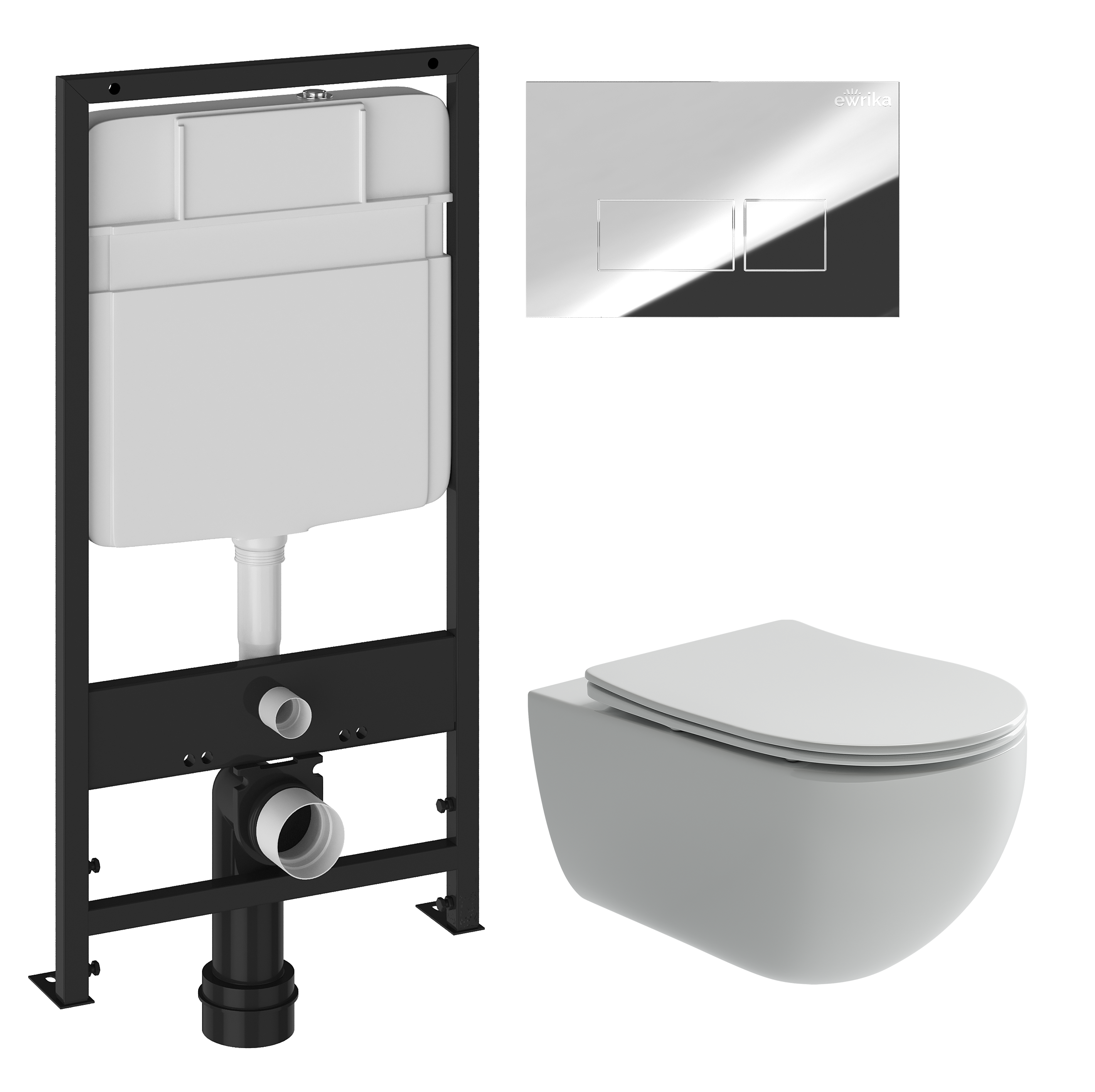 Комплект 3 в 1 Унитаз подвесной Ceramicanova Длина (Long) CN3015 + Инсталляция EWRIKA ProLT 0026-2020 + Кнопка 0041 цвет хром