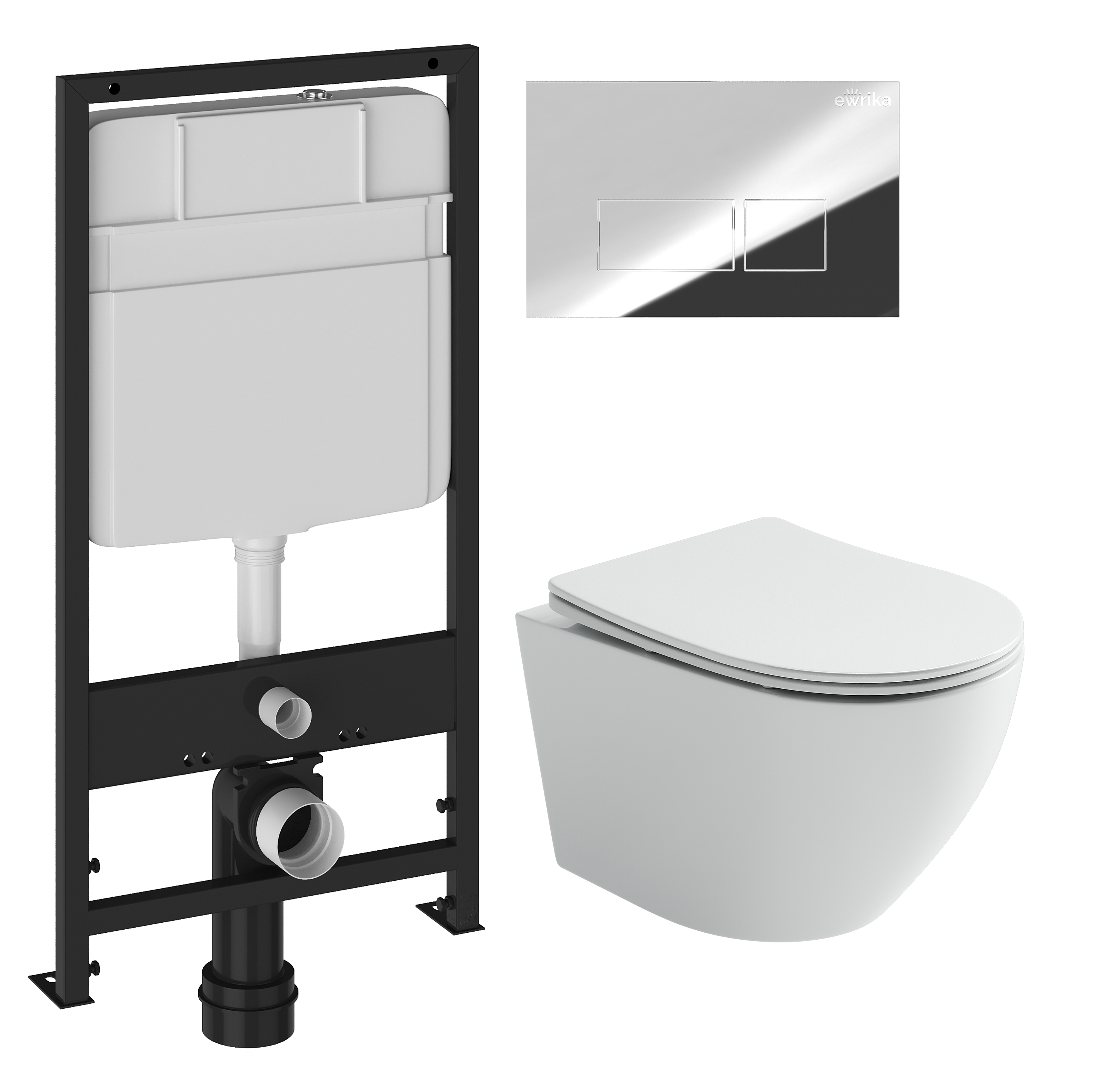 Комплект 3 в 1 Унитаз подвесной Ceramicanova Уно (Uno) CN11001 + Инсталляция EWRIKA ProLT 0026-2020 + Кнопка 0041 цвет хром